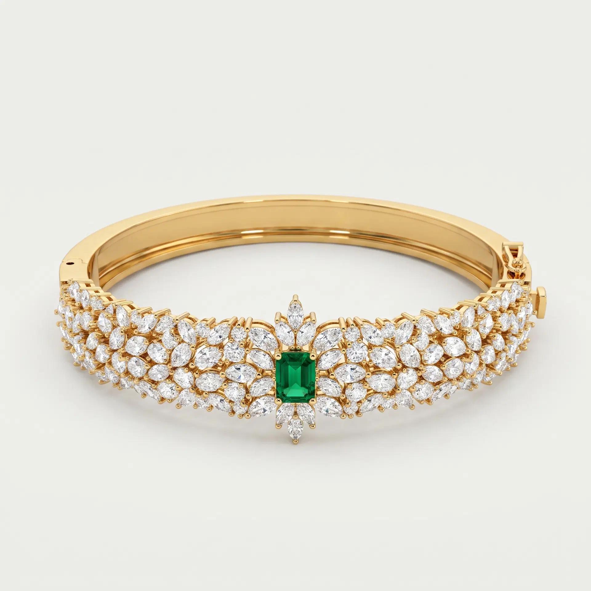 Fancy Green Diamond & Marquise Diamond Statement Bangle