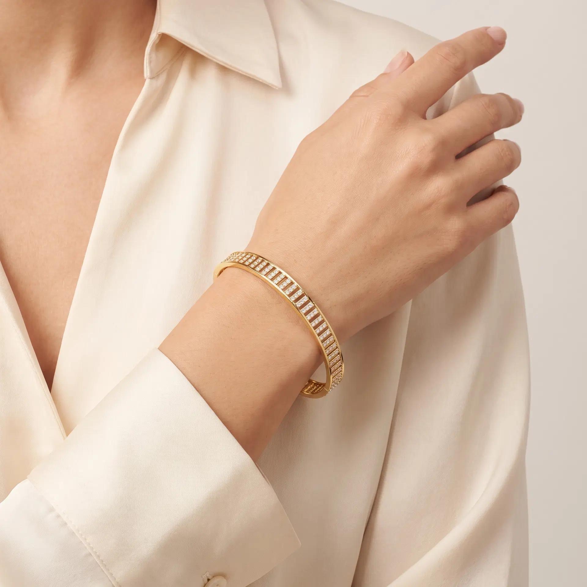 Striped Diamond Channel Bangle on model