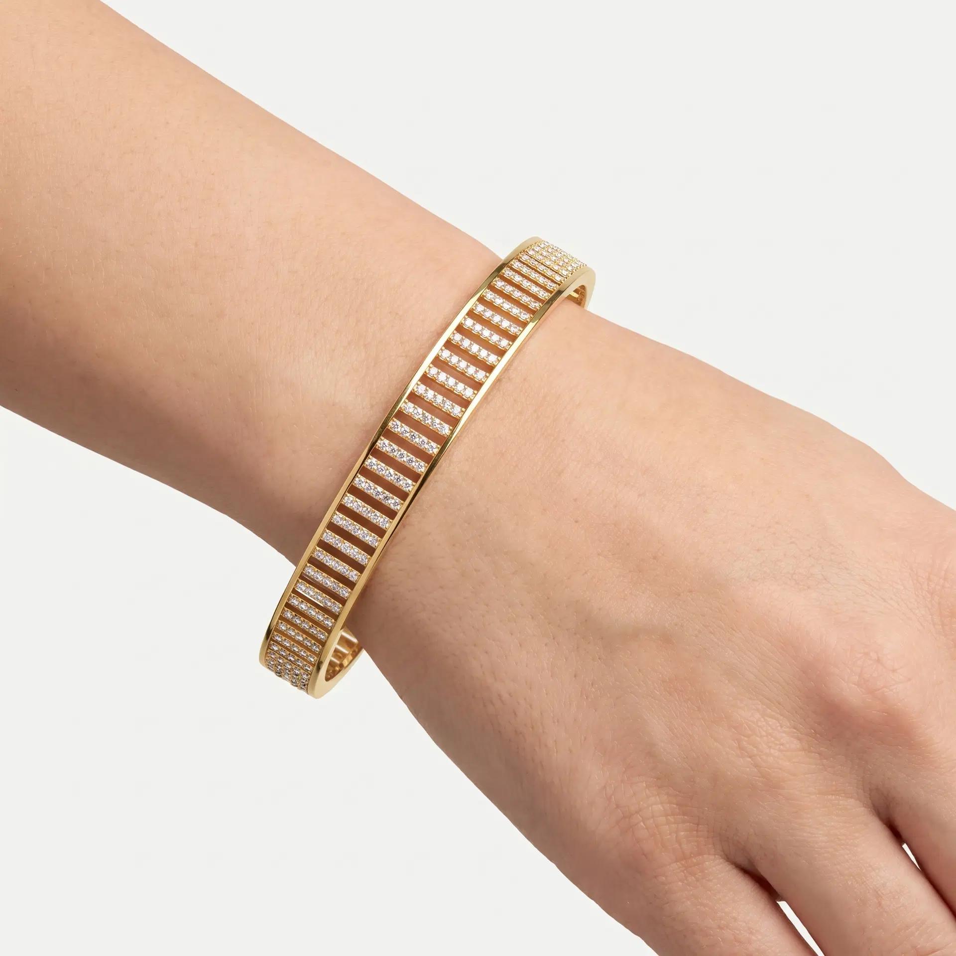 Striped Diamond Channel Bangle on model