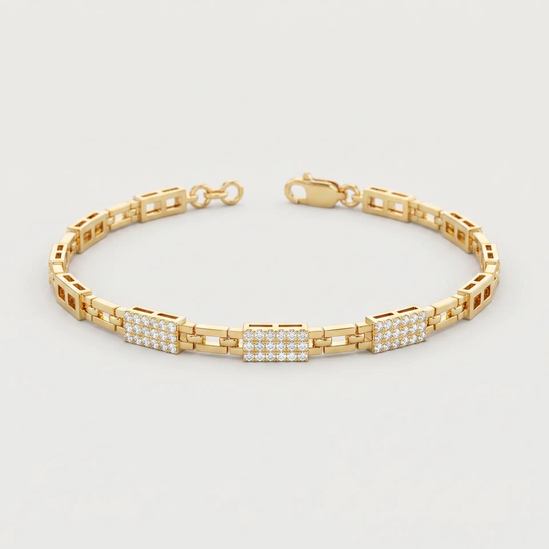 Three Stations Pavé Diamond Link Bracelet