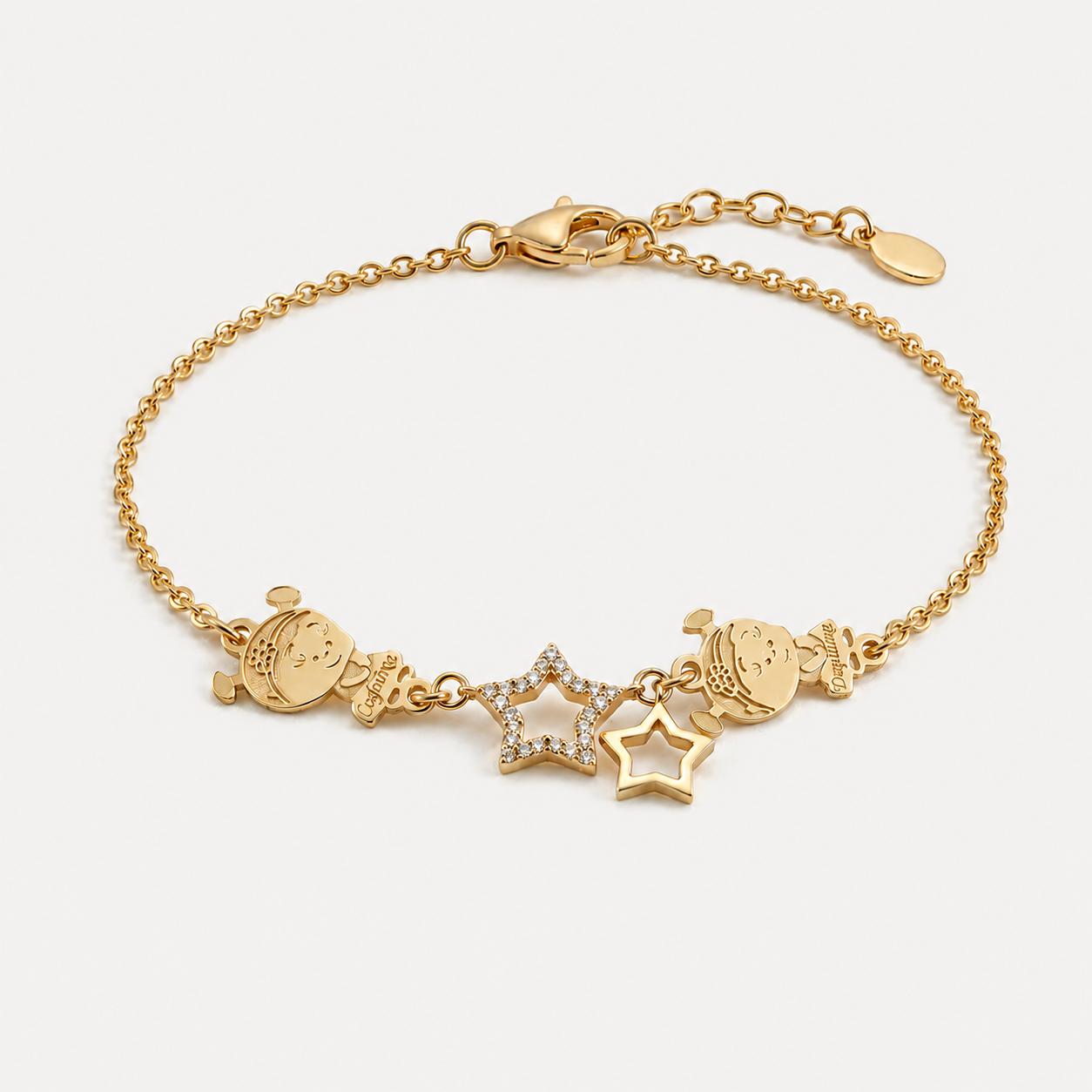 Engraved Cherub Face & Pavé Star Charm Bracelet