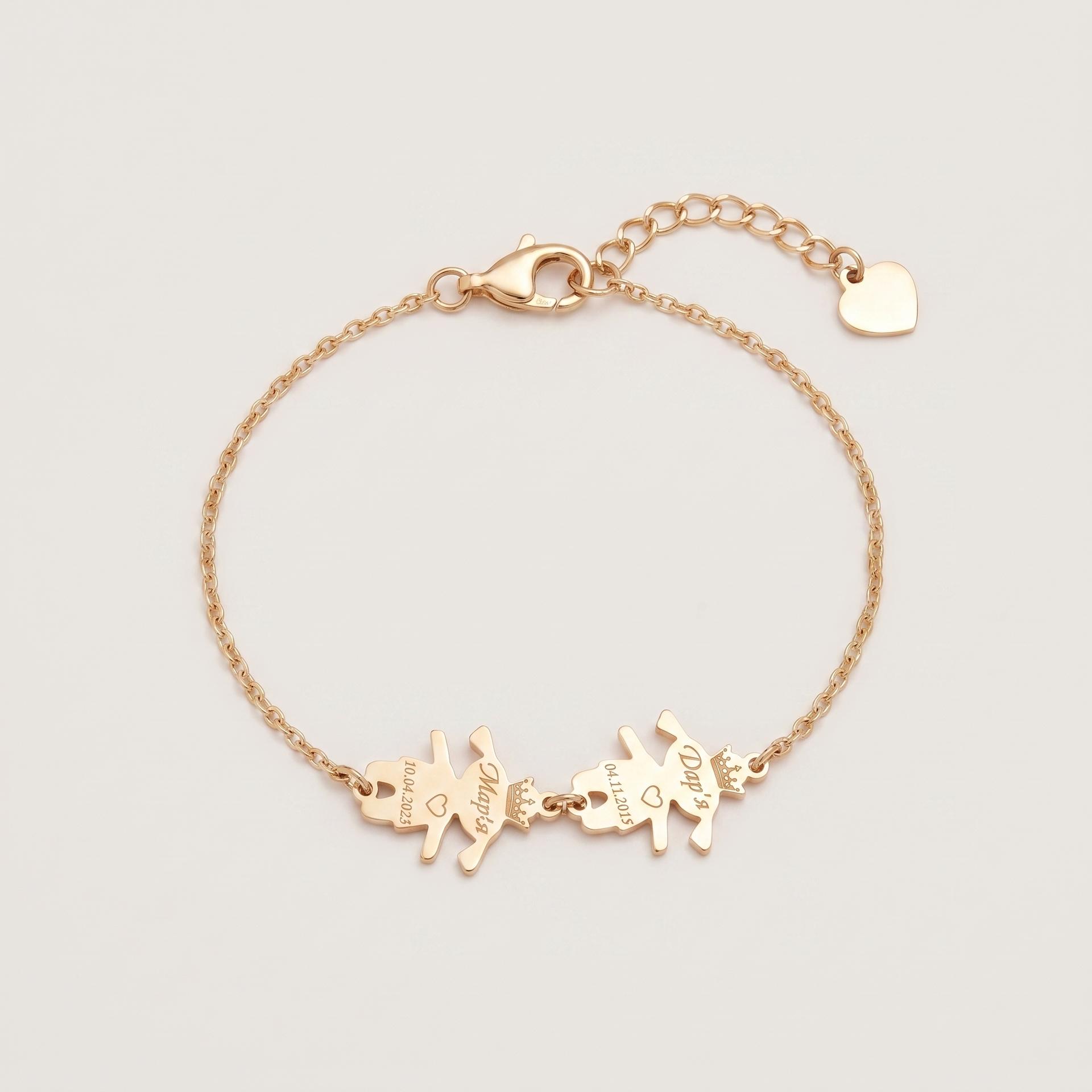 Engraved Kids Silhouette & Heart Charm Bracelet