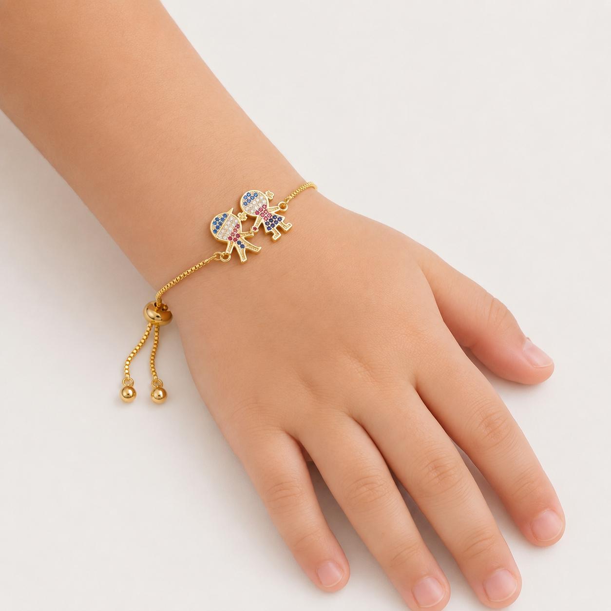 Multicolor Pavé Kids Charm Slider Bracelet on model