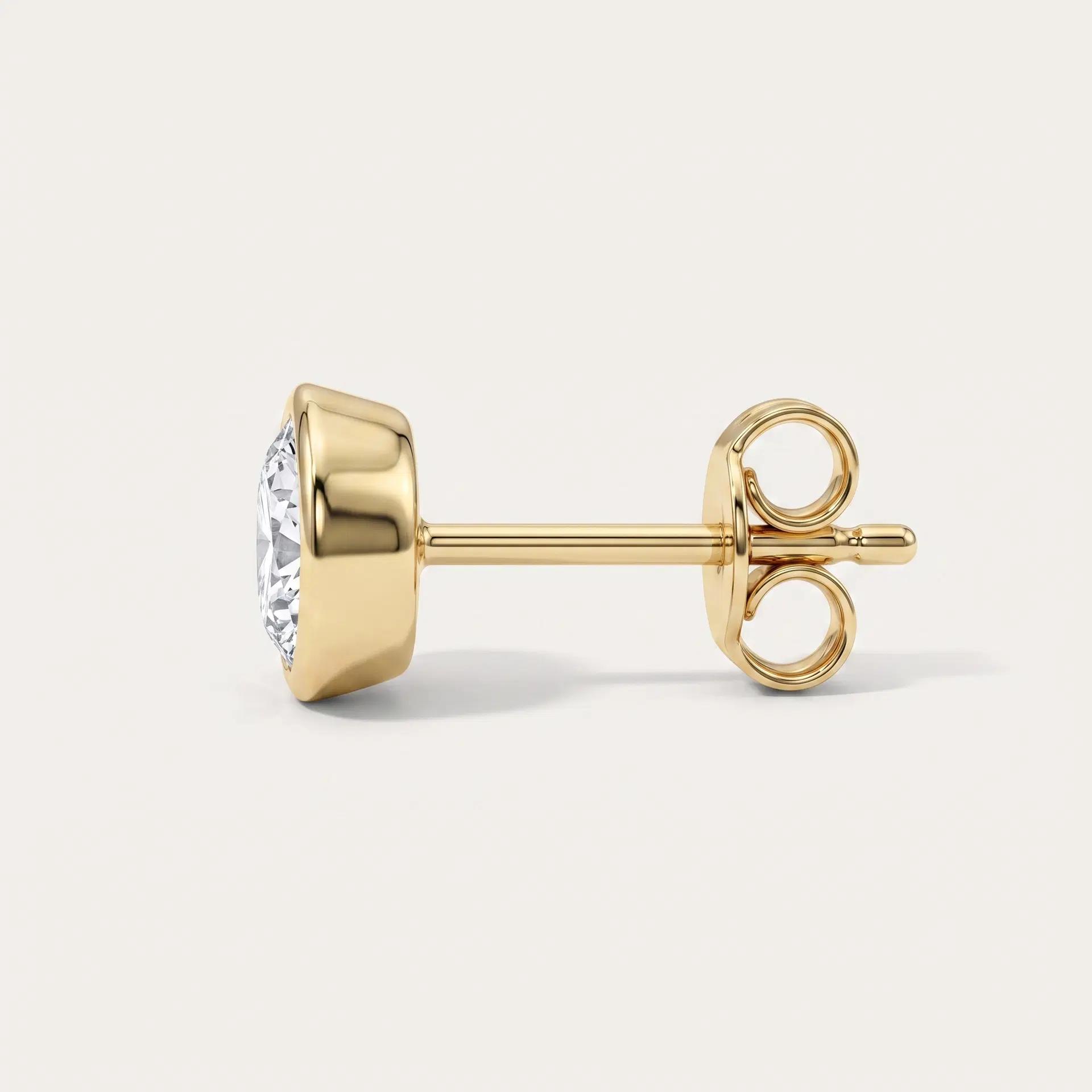 Round Diamond Bezel Stud Earrings on model