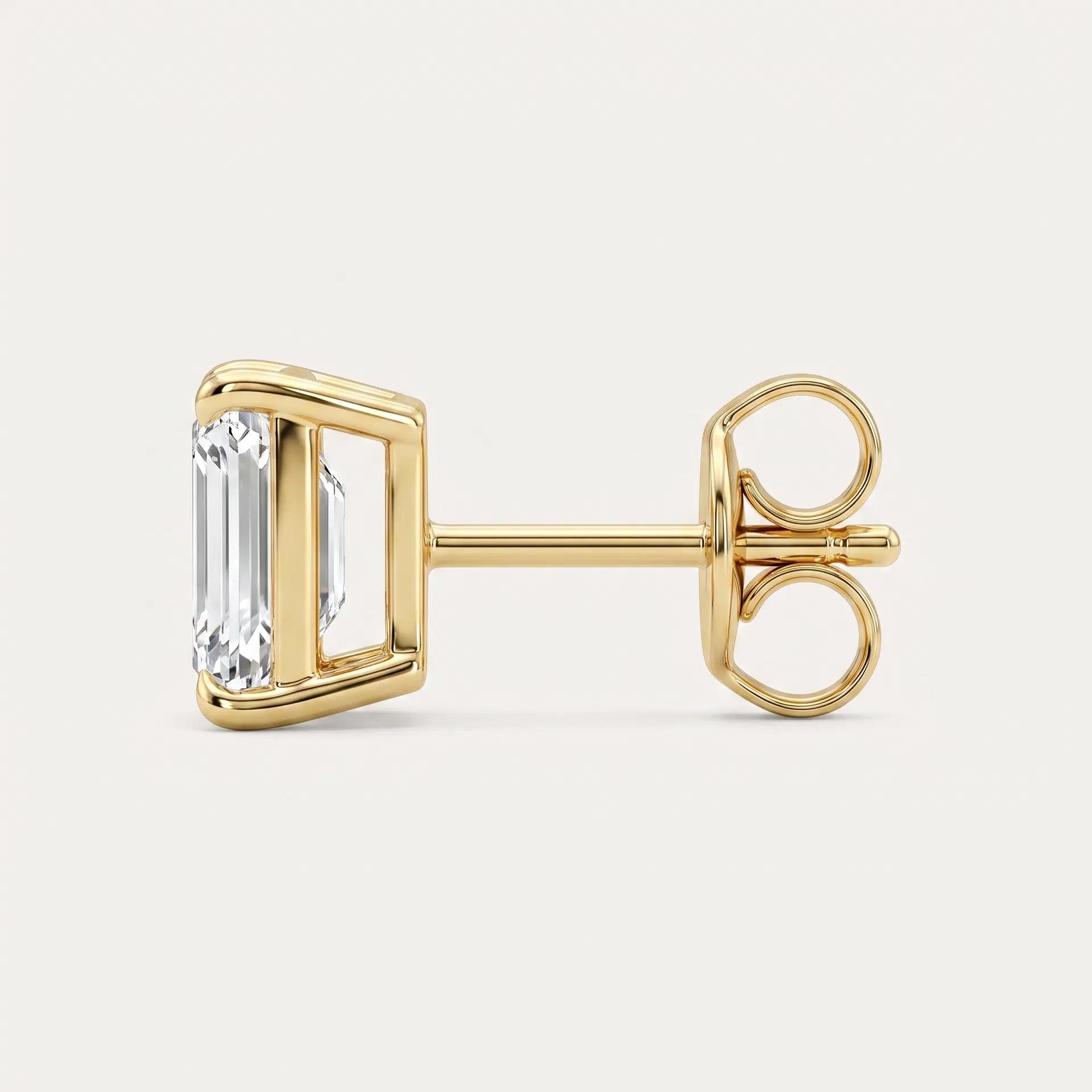 Emerald Cut Diamond Stud Earrings on model