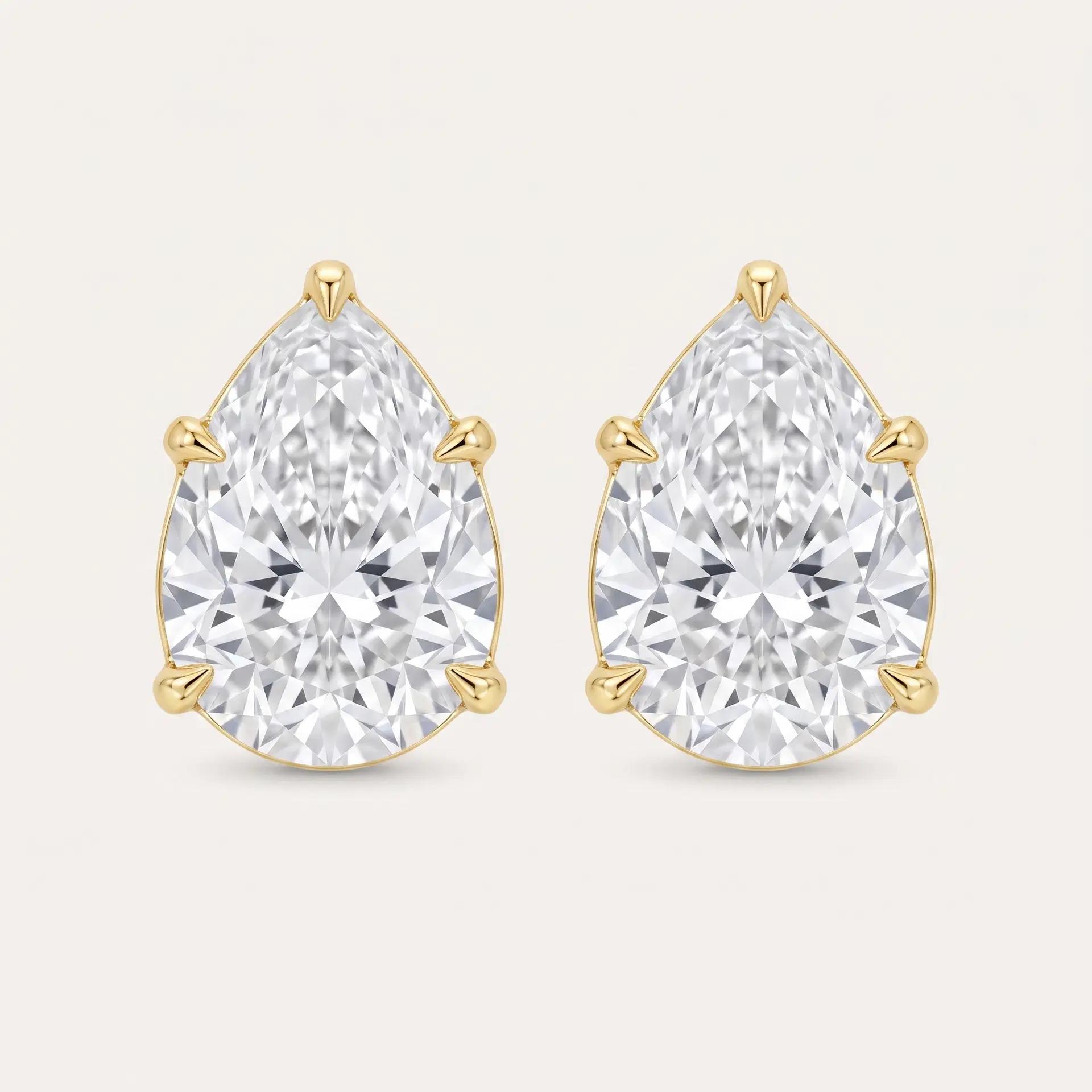 Pear Cut Diamond Threaded Stud Earrings