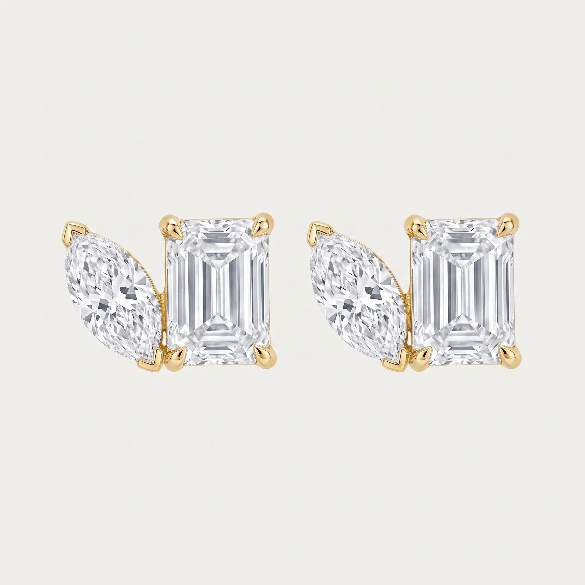 Marquise & Emerald Cut Toi et Moi Studs