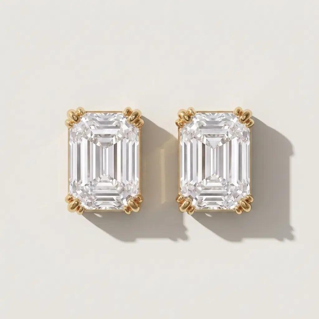 Emerald Cut Diamond Threaded Stud Earrings