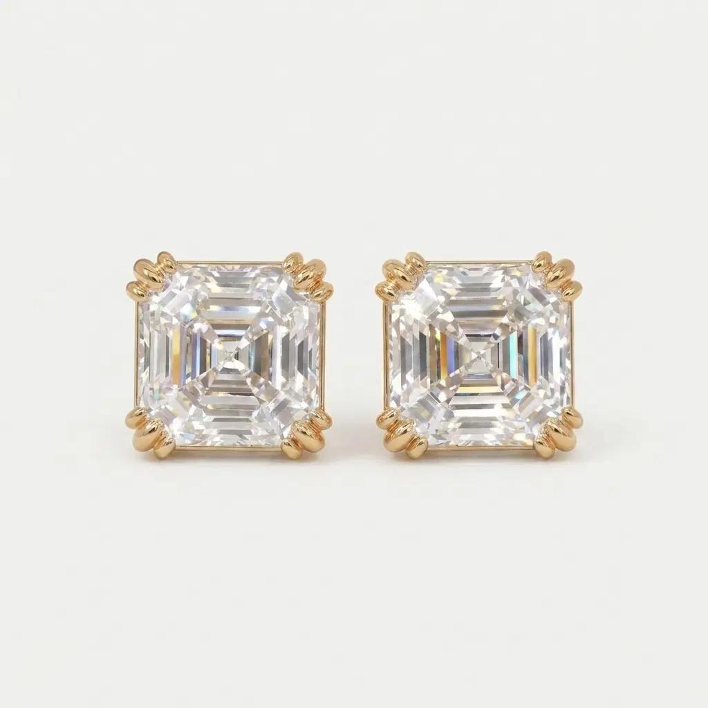 Asscher Cut Diamond Threaded Stud Earrings