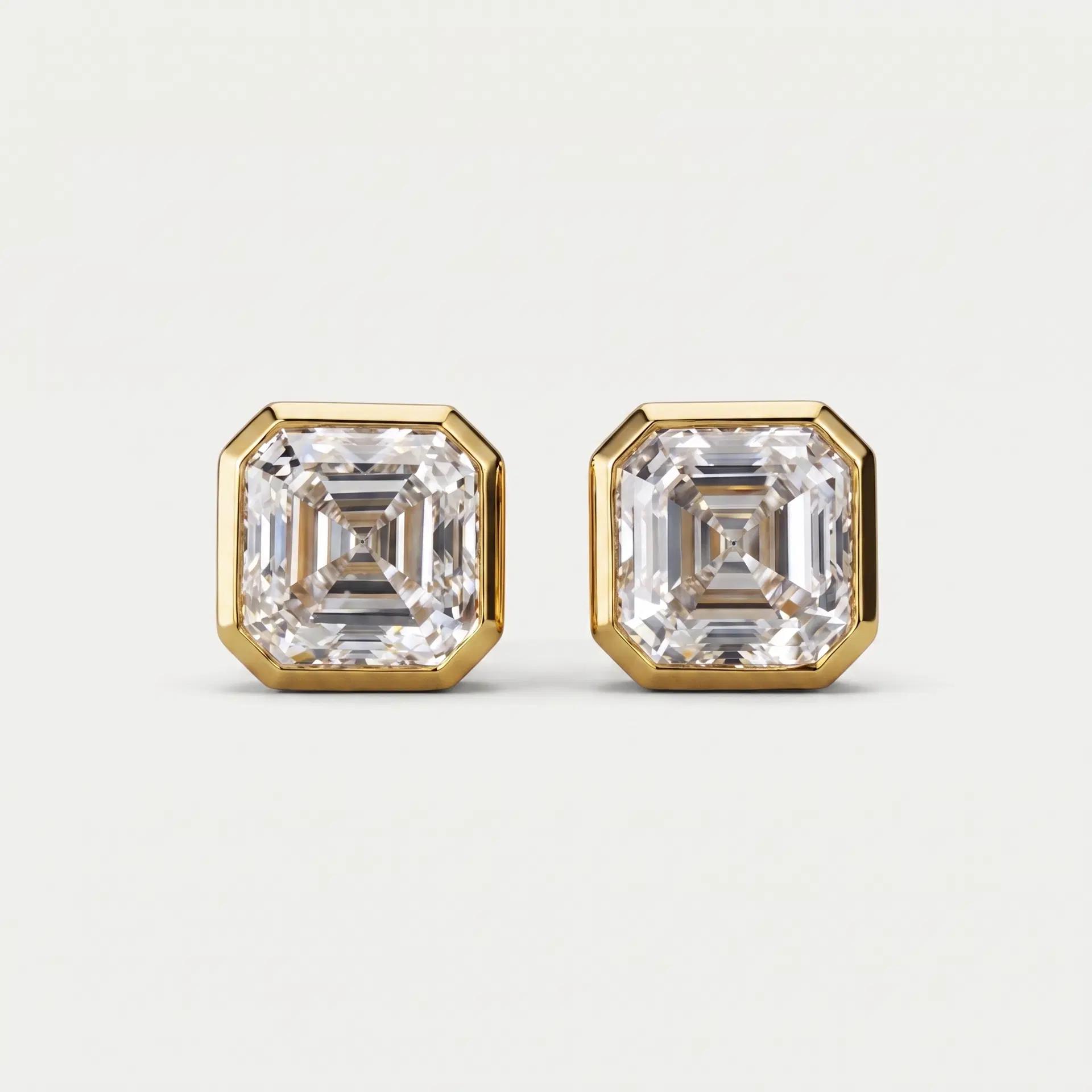 Asscher Cut Diamond Bezel Stud Earrings