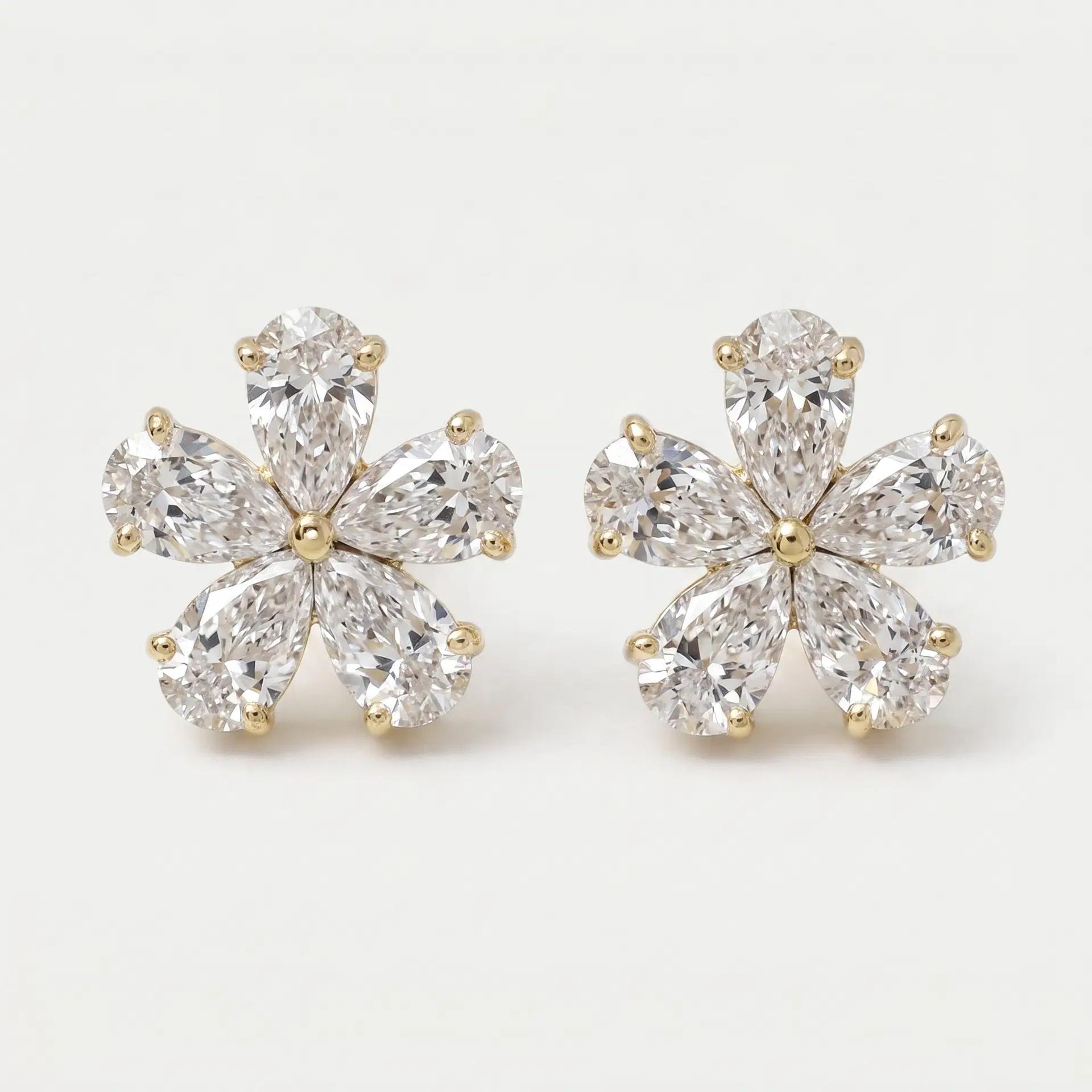 Pear Cut Diamond Flower Stud Earrings