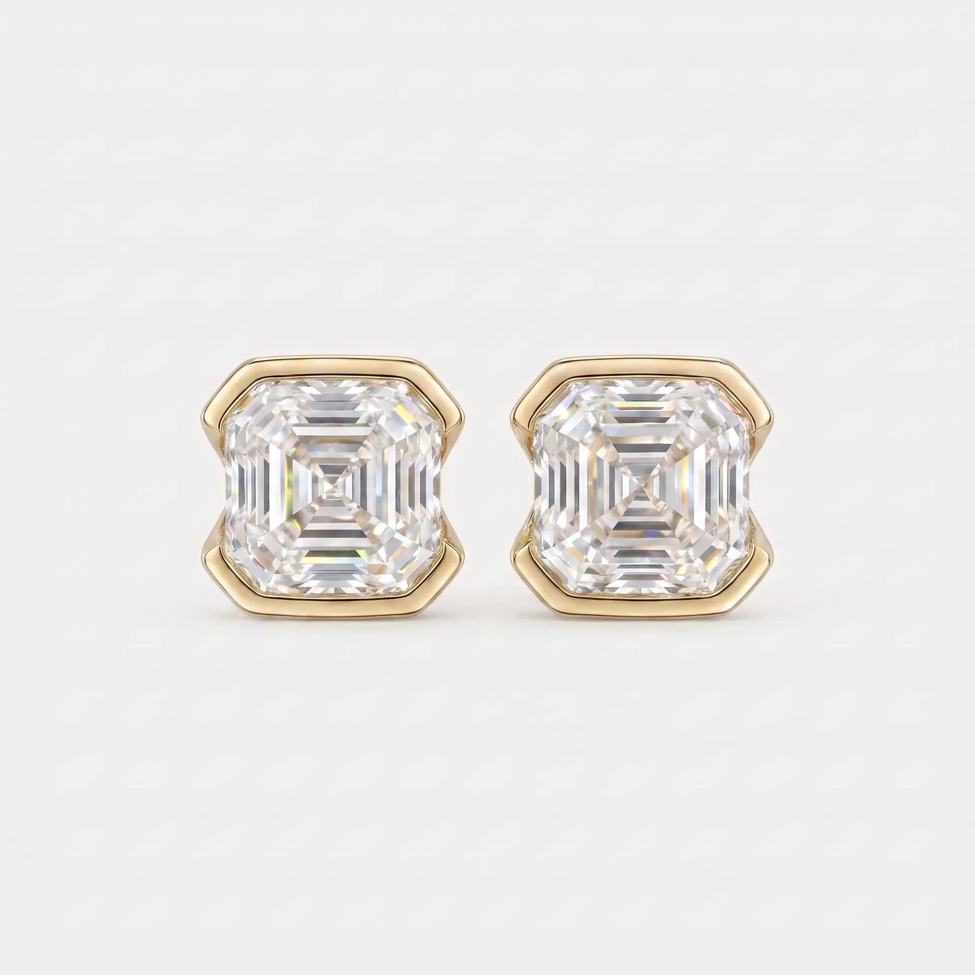 Asscher Cut Diamond Solitaire Stud Earrings