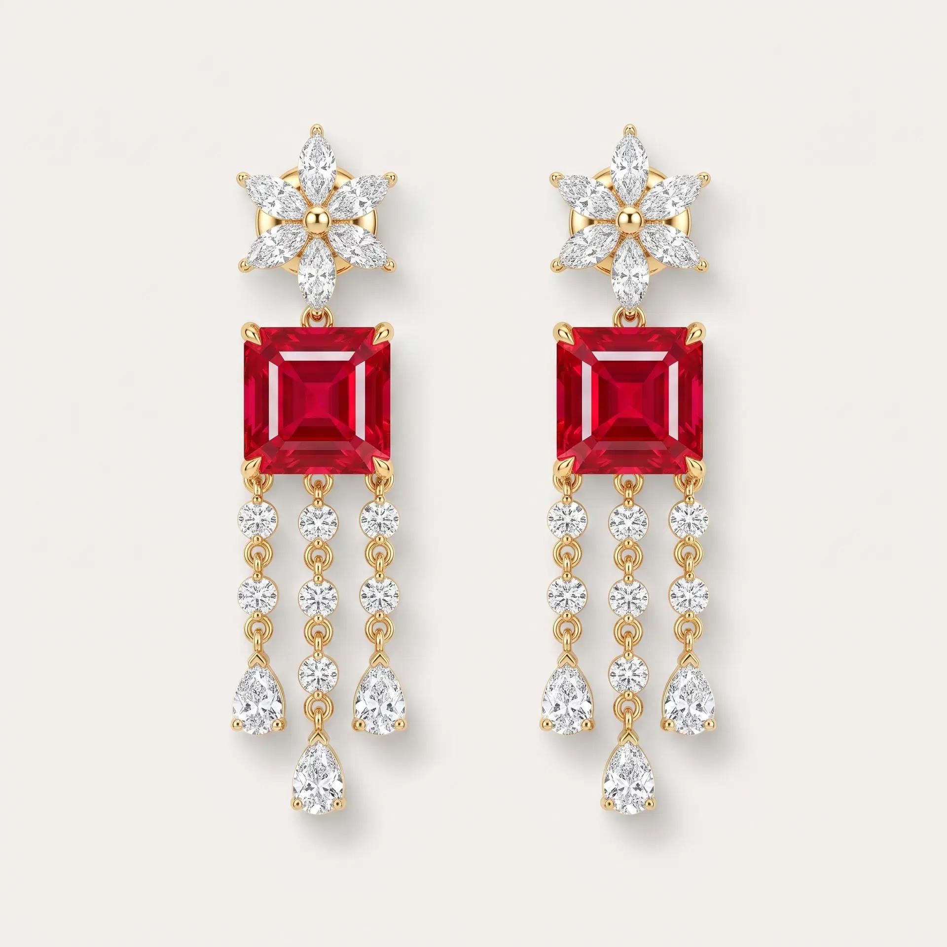 Ruby & Diamond Chandelier Drop Earrings