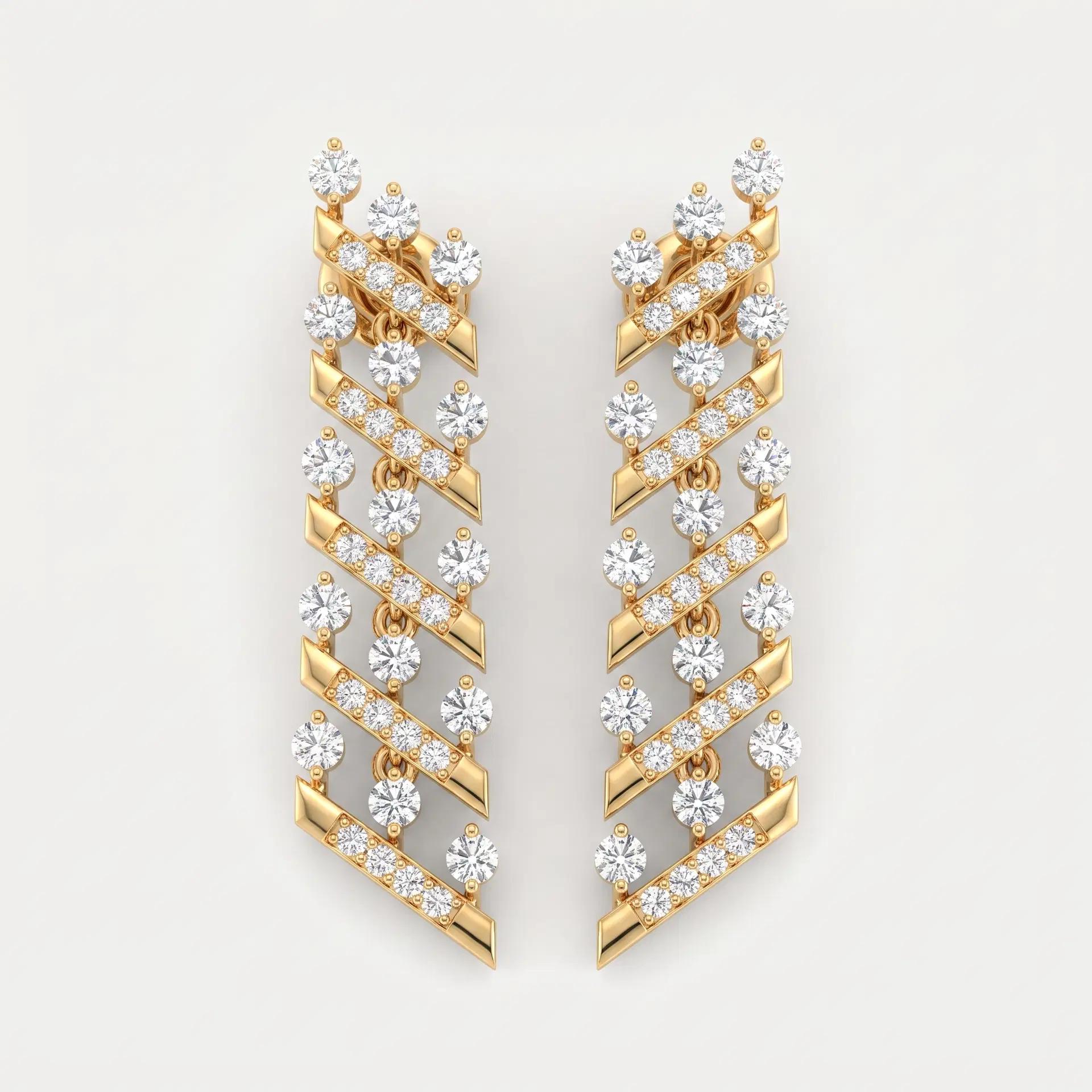 Round Diamond Ladder Drop Earrings