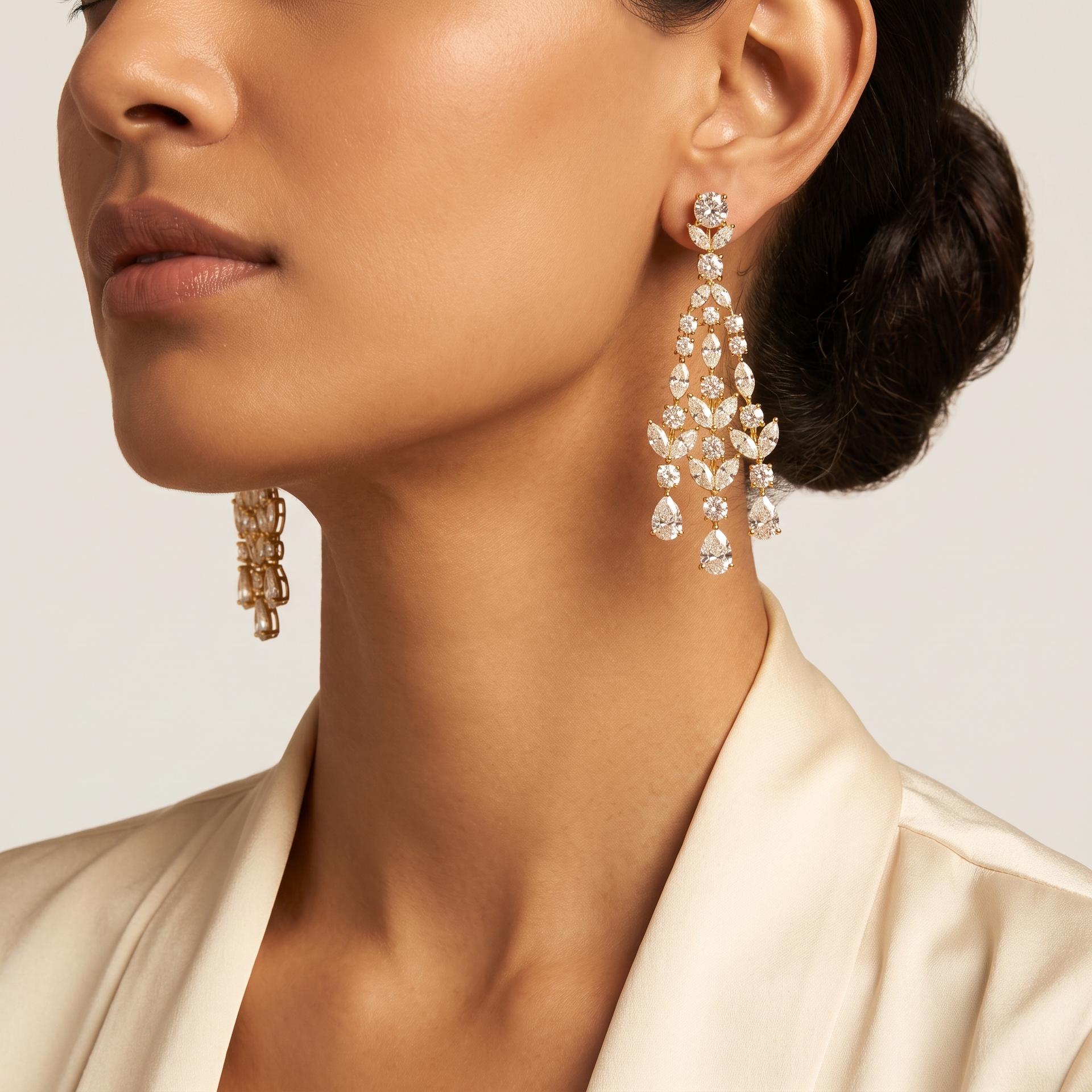 Diamond Drop Earrings on model