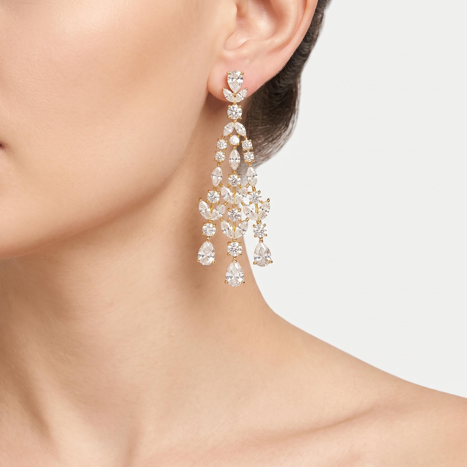Diamond Drop Earrings on model
