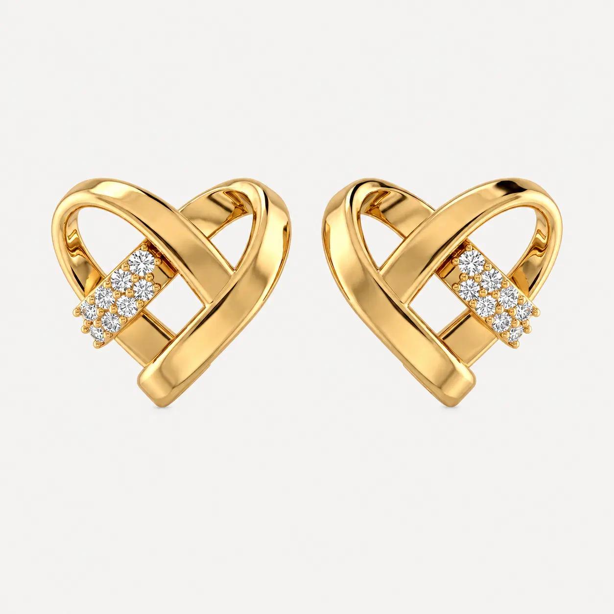 Twisted Heart Diamond Stud Earrings
