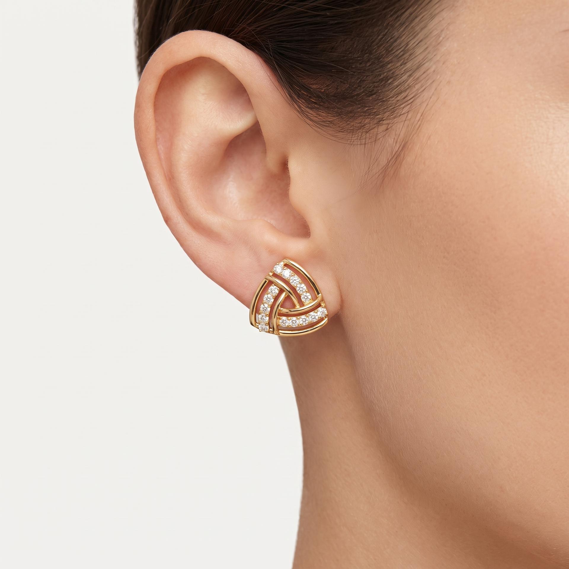 Pavé Diamond Knot Stud Earrings on model