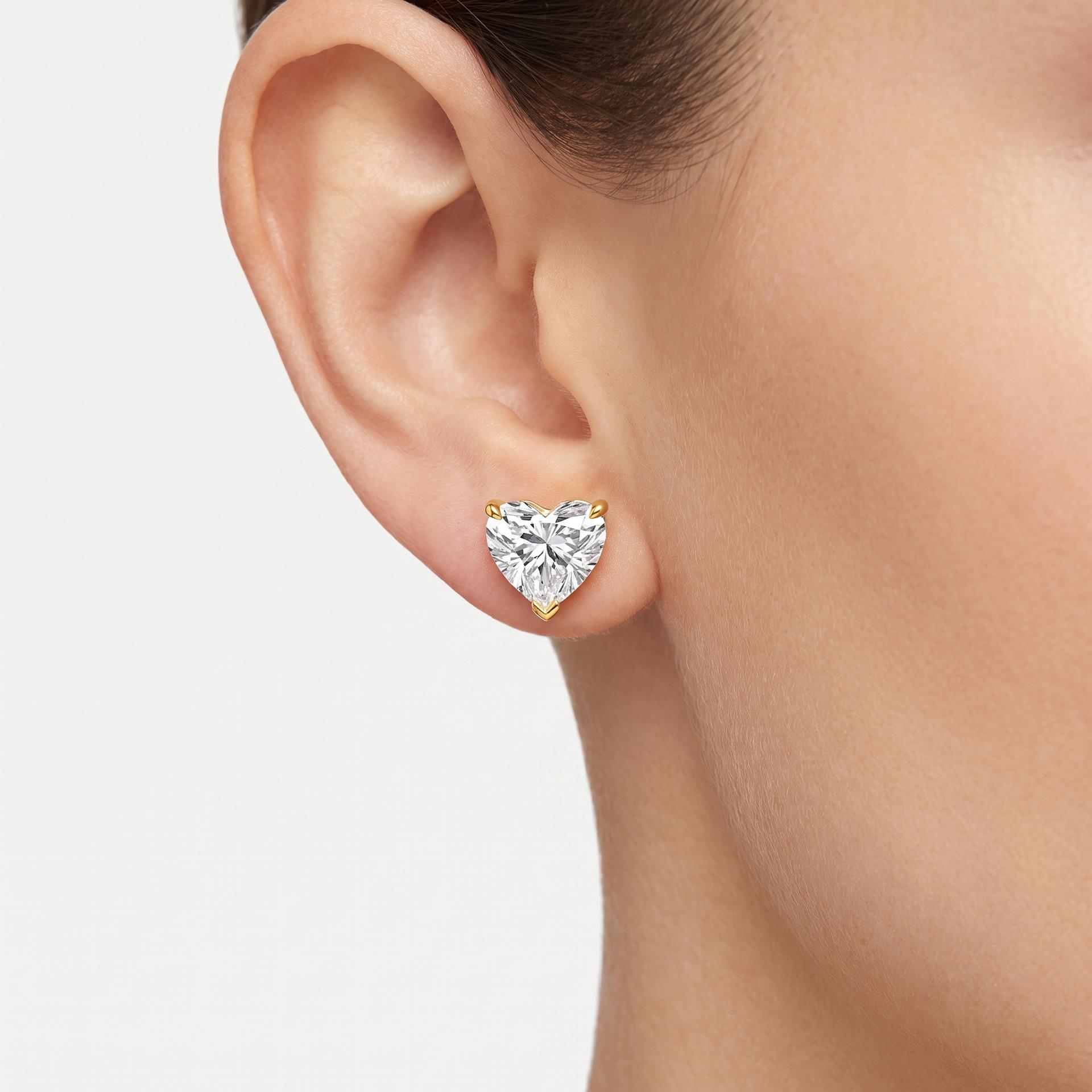 Heart Solitaire Stud Earrings on model
