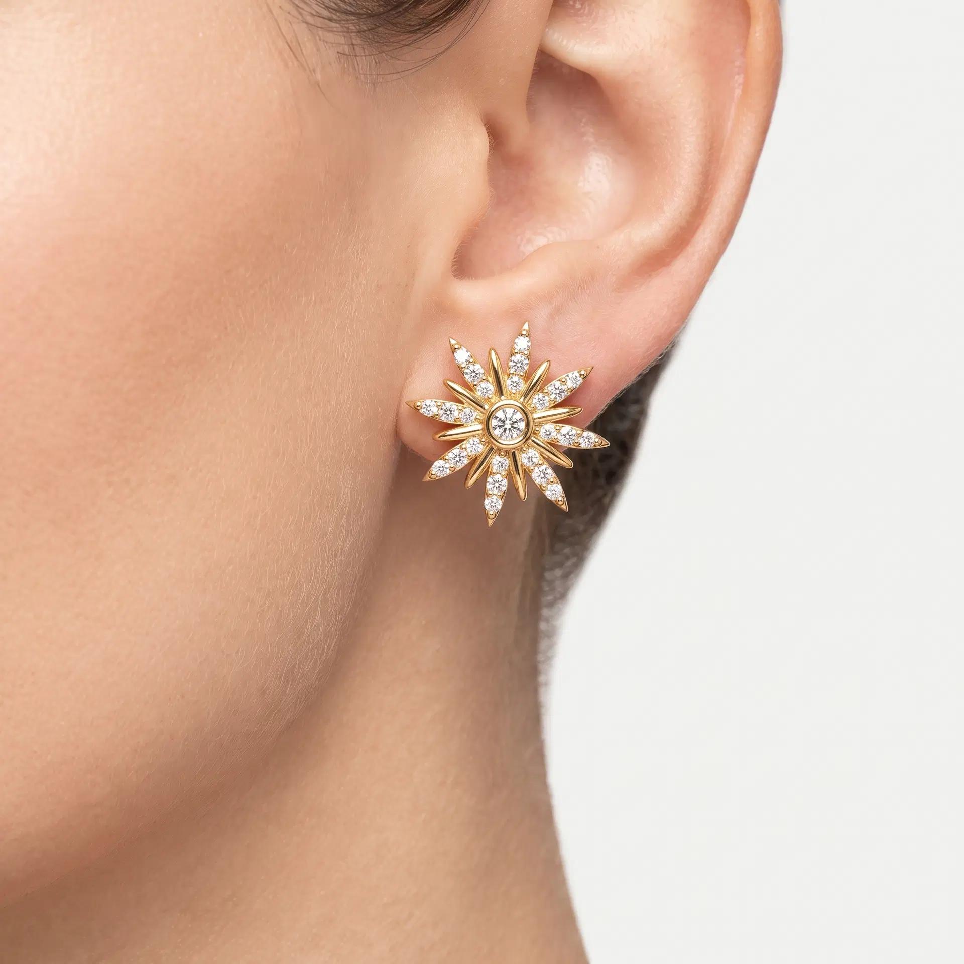 Sunburst Diamond Studs on model