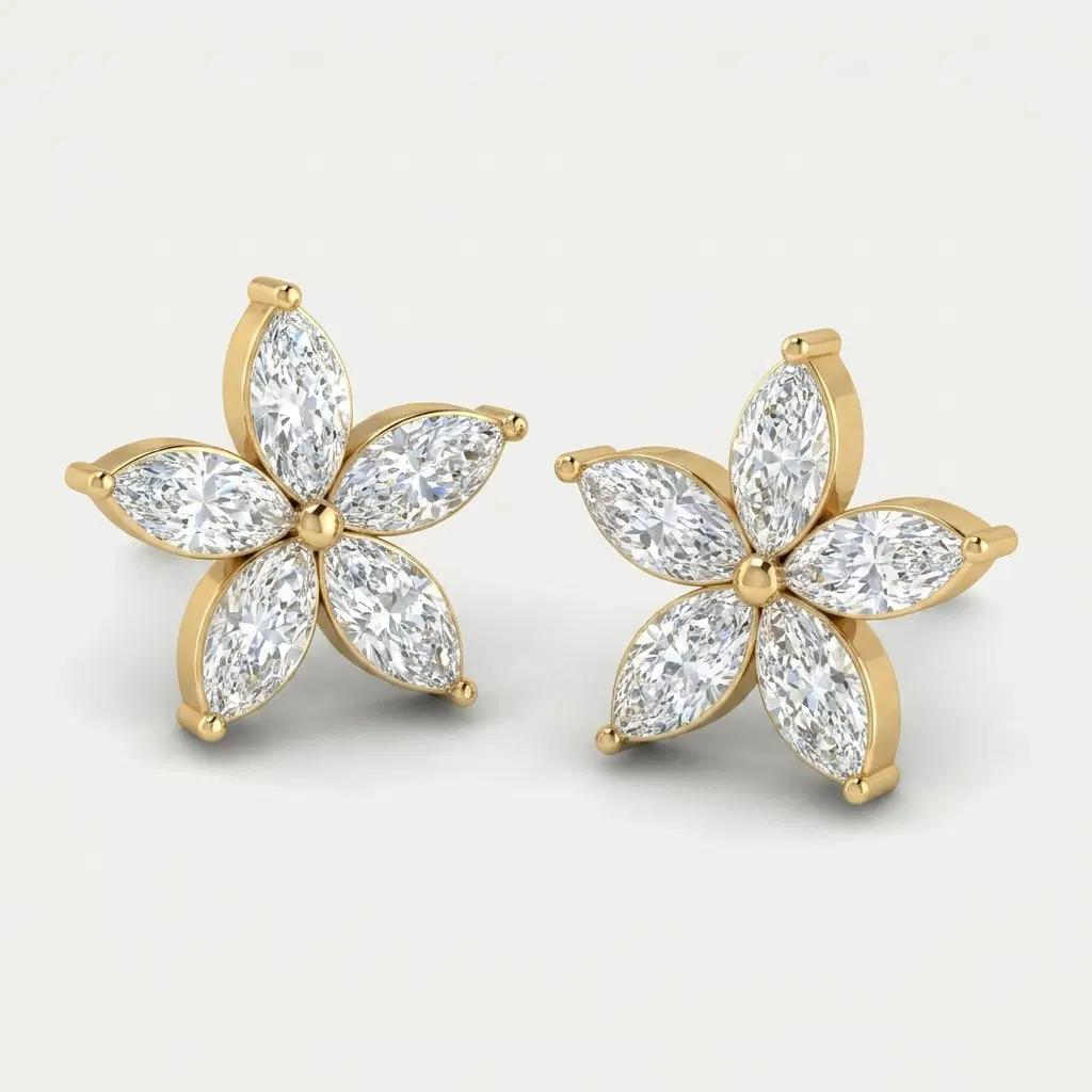 Marquise Diamond Floral Stud Earrings