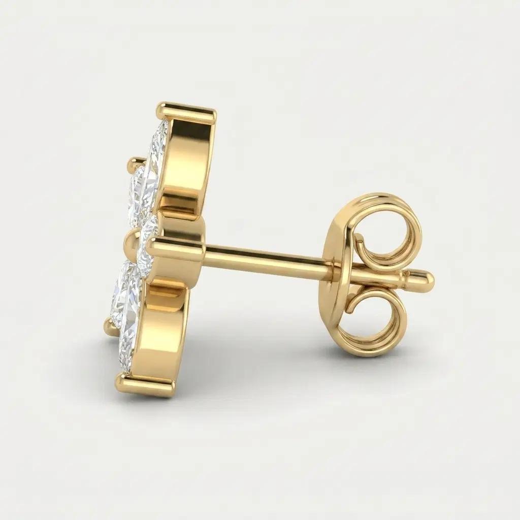 Marquise Diamond Floral Stud Earrings on model
