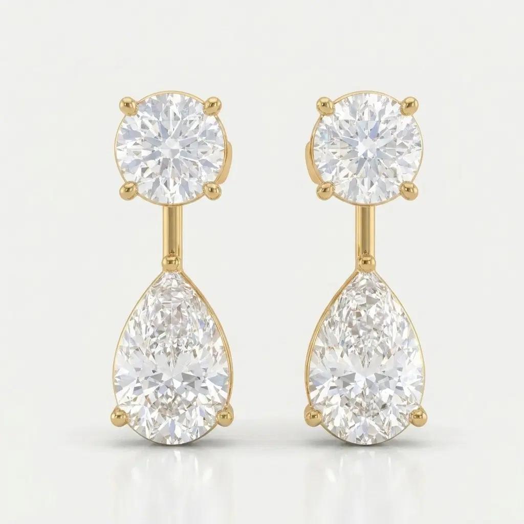 Classic Round & Pear Diamond Drop Earrings