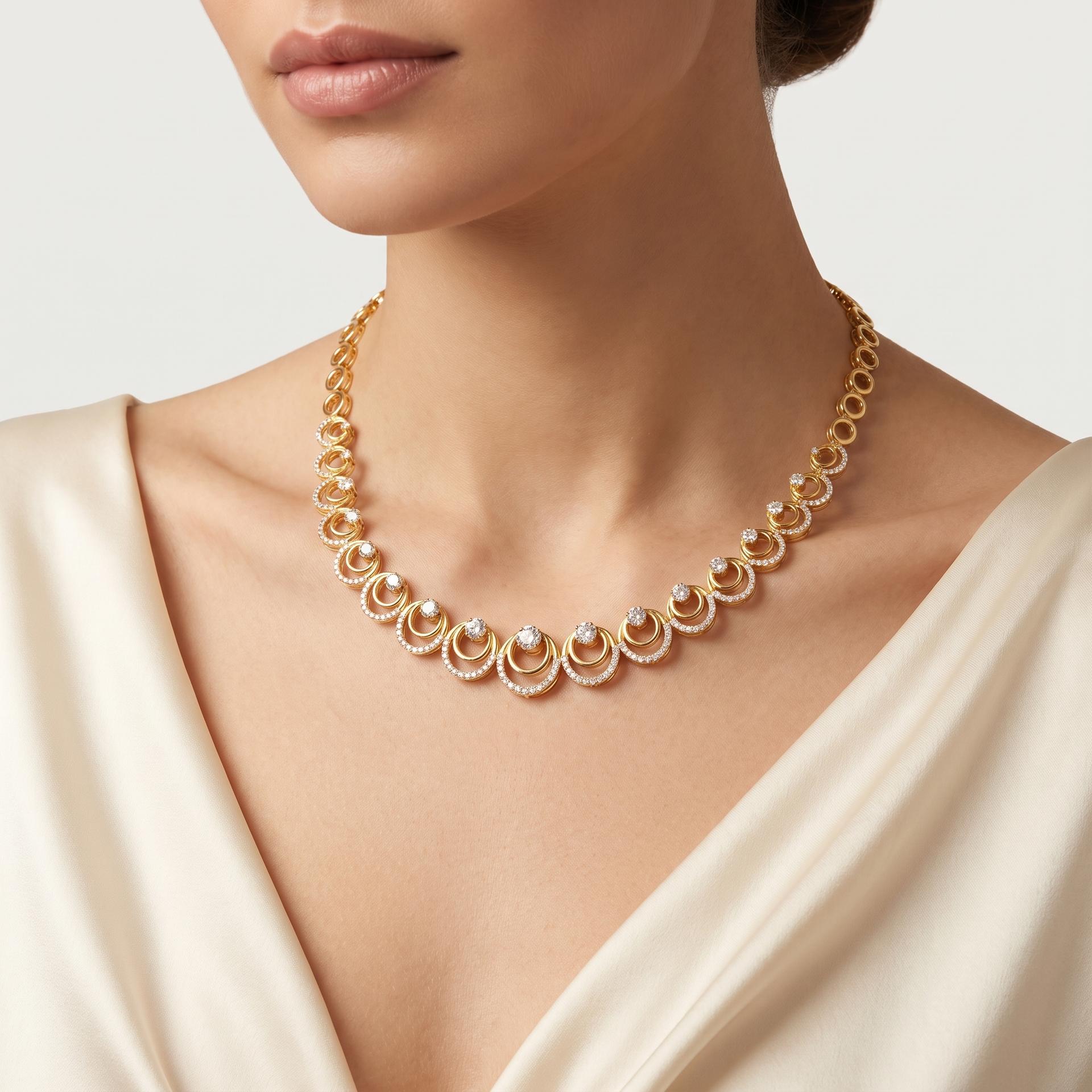 Celestial Circles Diamond Necklace on model