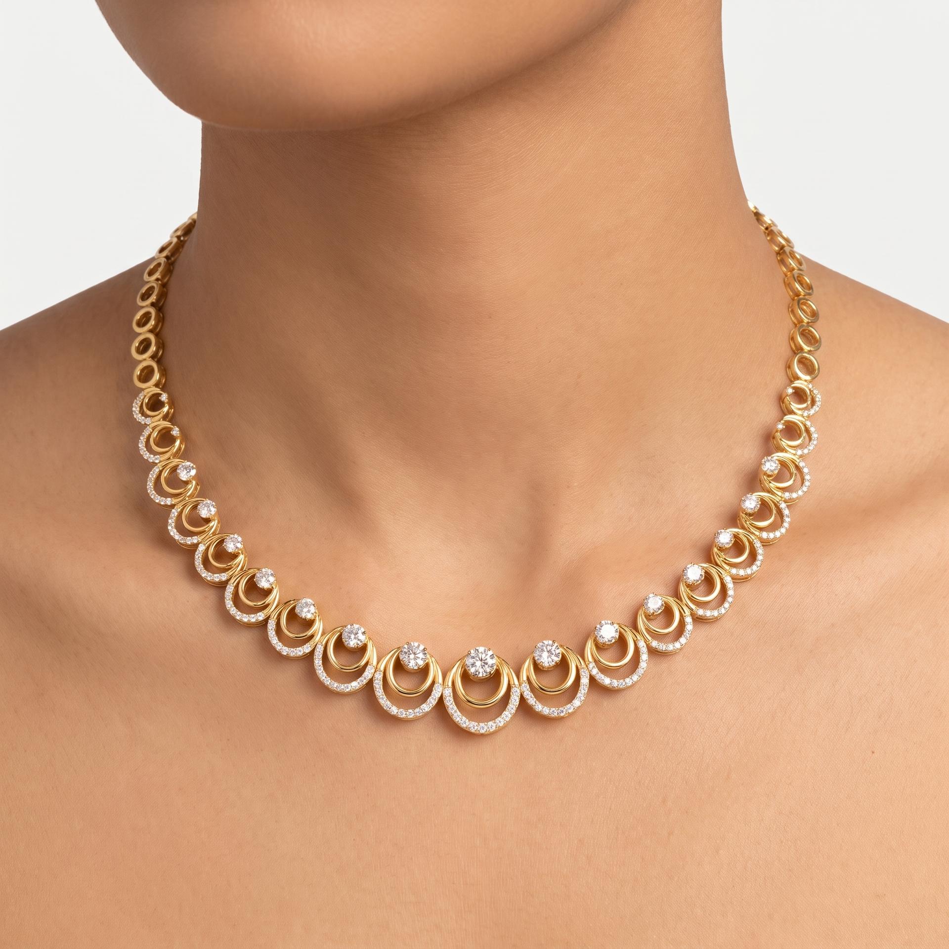 Celestial Circles Diamond Necklace on model