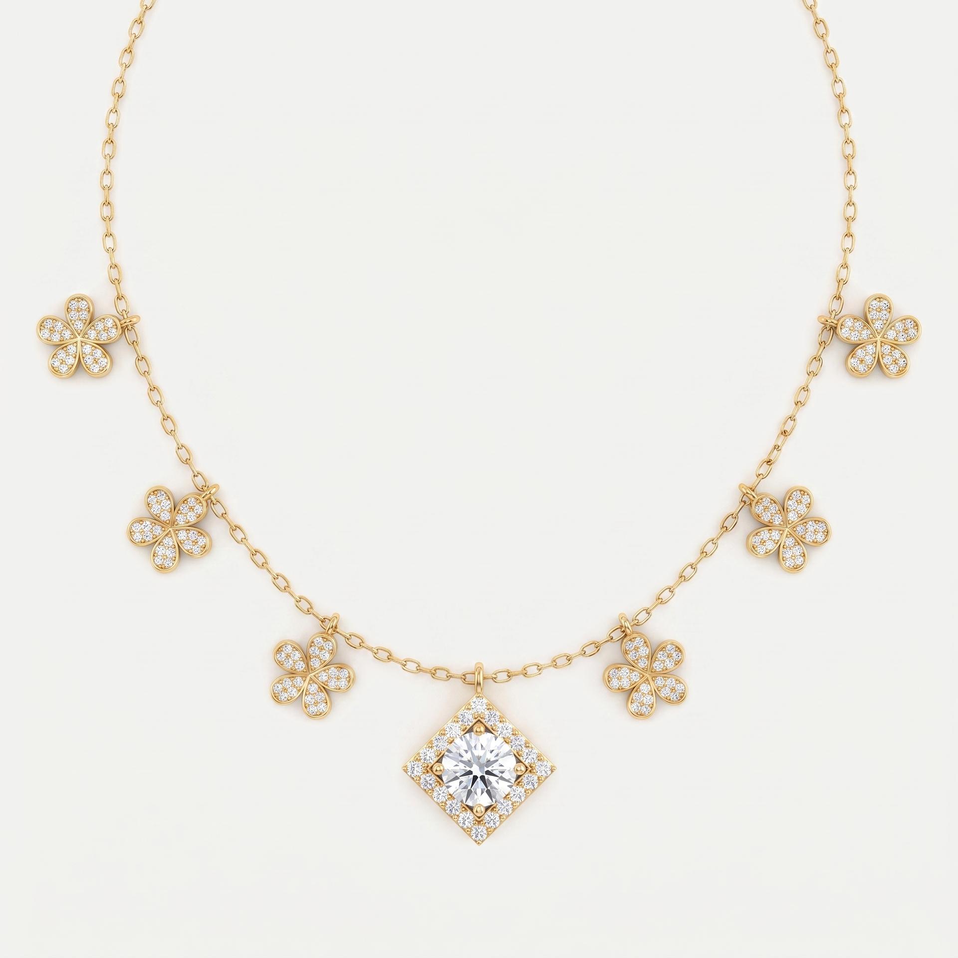 Floral Charm Diamond Necklace
