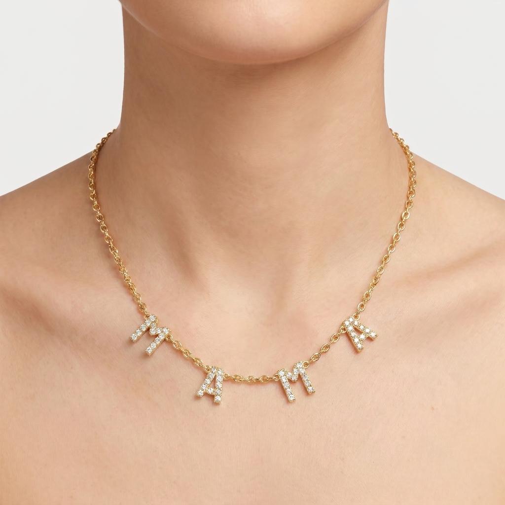 Diamond Letter Charm Necklace on model