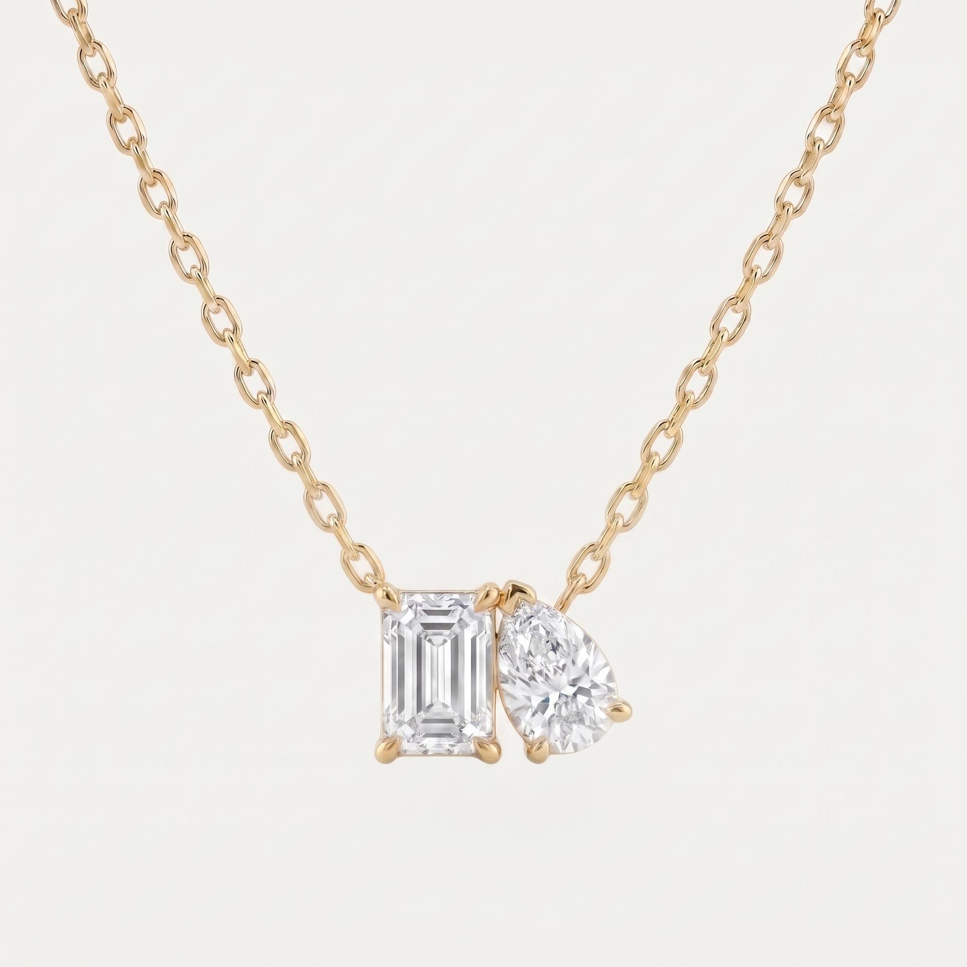 Emerald & Pear Cut Diamond Toi et Moi Pendant 1