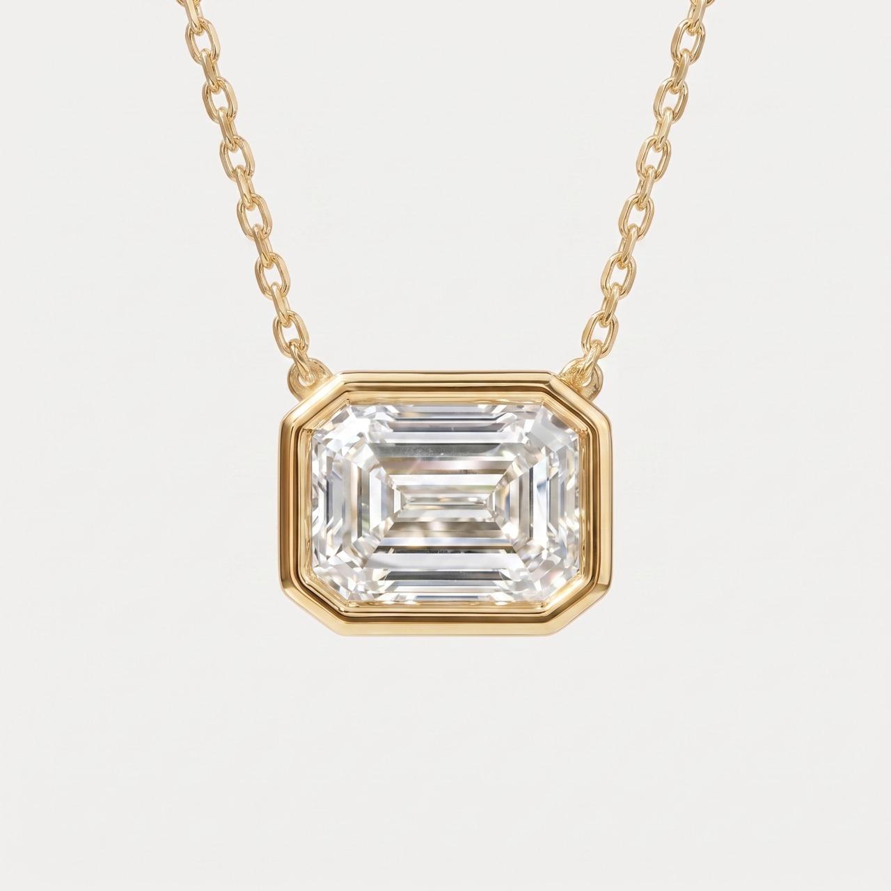 Emerald Cut Diamond Bezel Pendant 1
