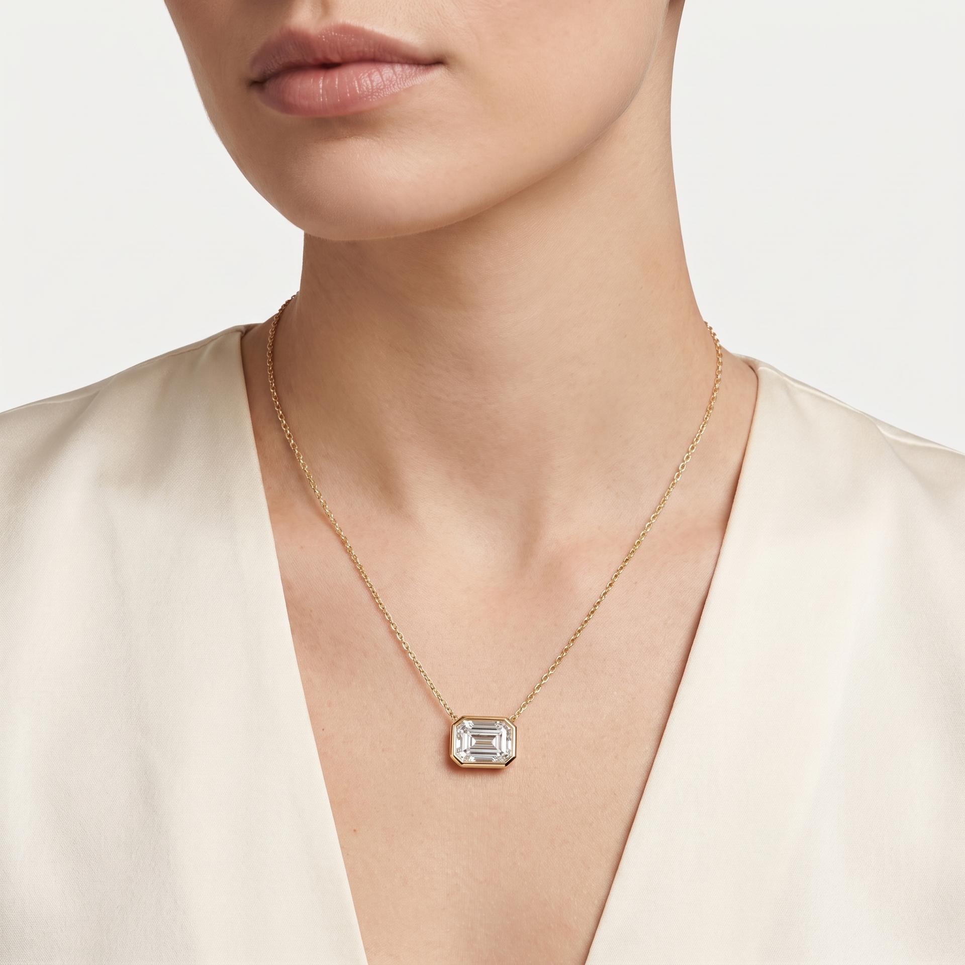 Emerald Cut Diamond Bezel Pendant 2