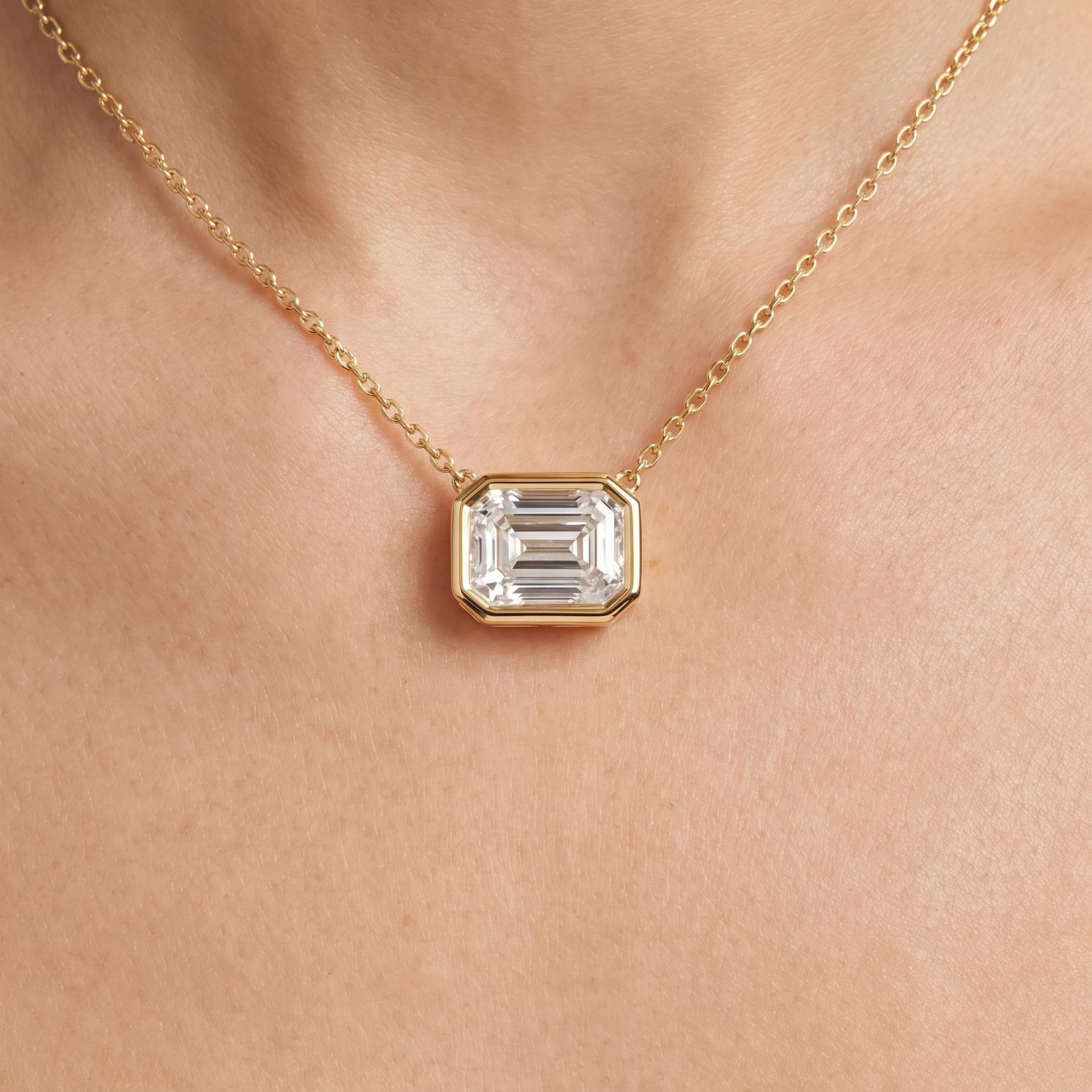 Emerald Cut Diamond Bezel Pendant 3