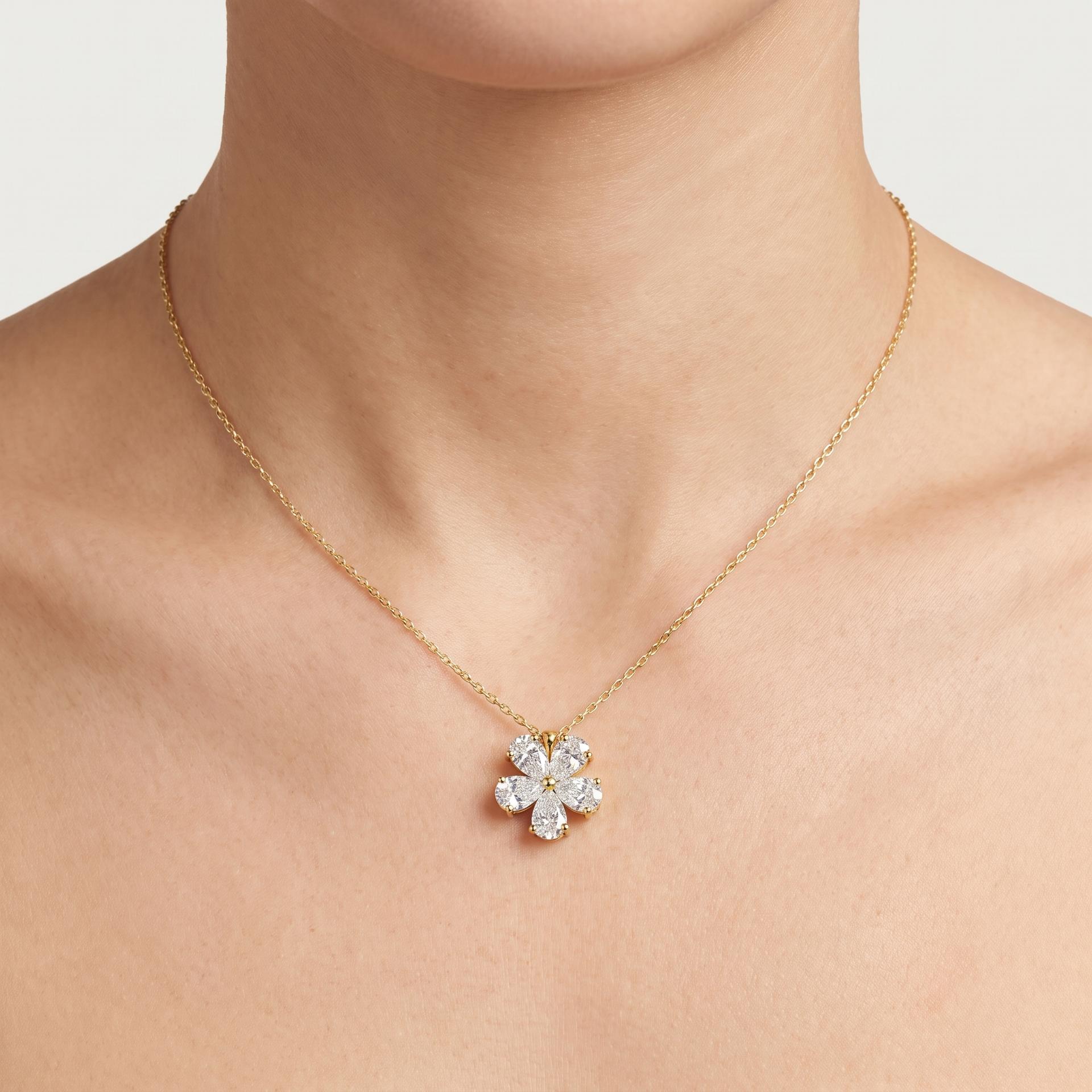 Pear Shape Lab Diamond Flower Pendant 3