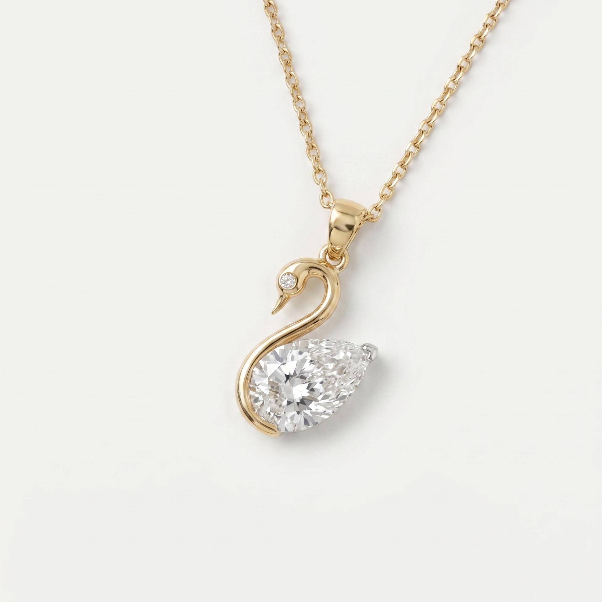 Pear Cut Diamond Swan Pendant 1