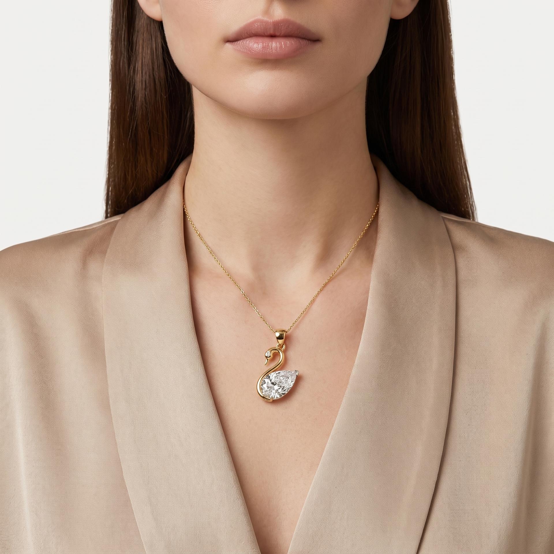 Pear Cut Diamond Swan Pendant 2
