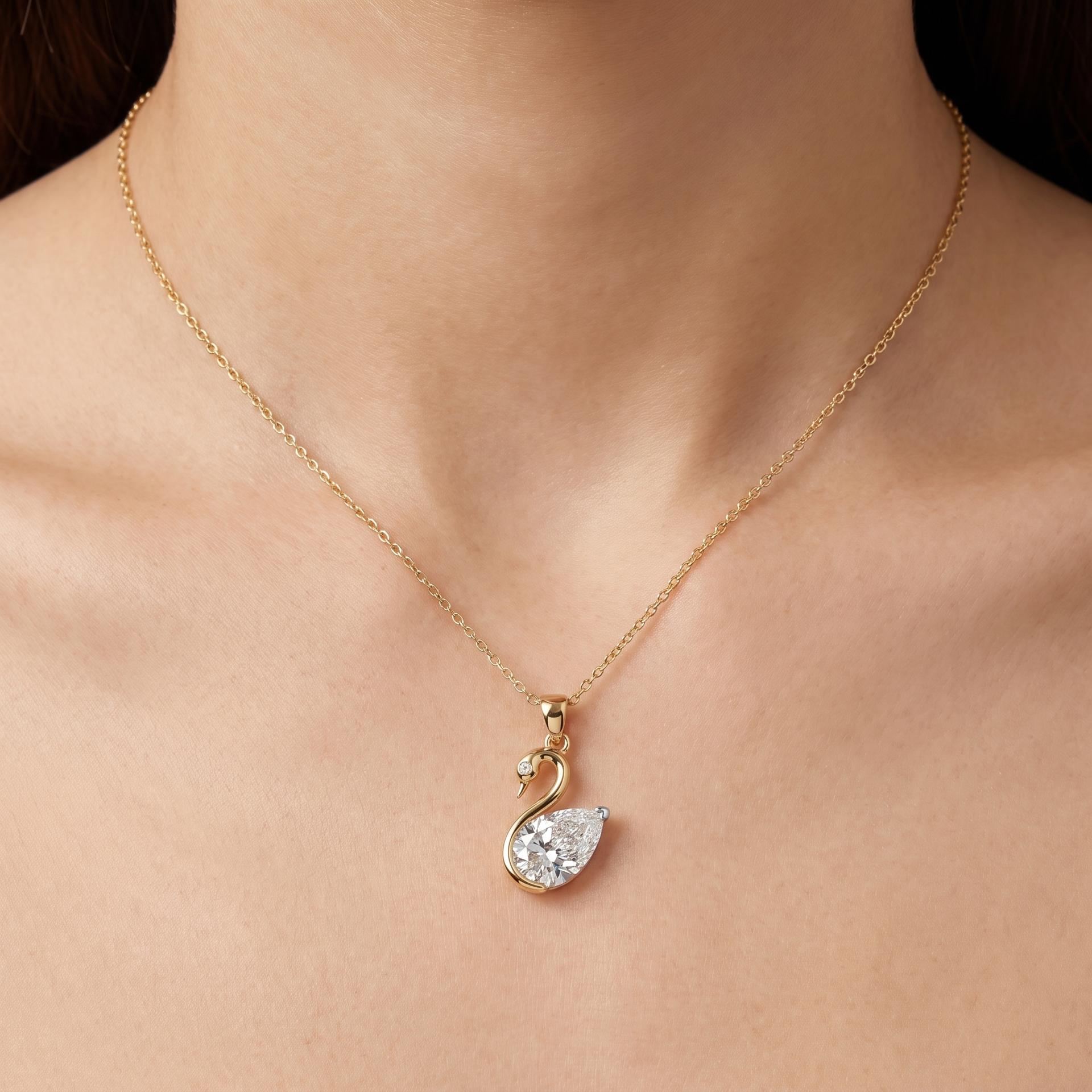 Pear Cut Diamond Swan Pendant 3