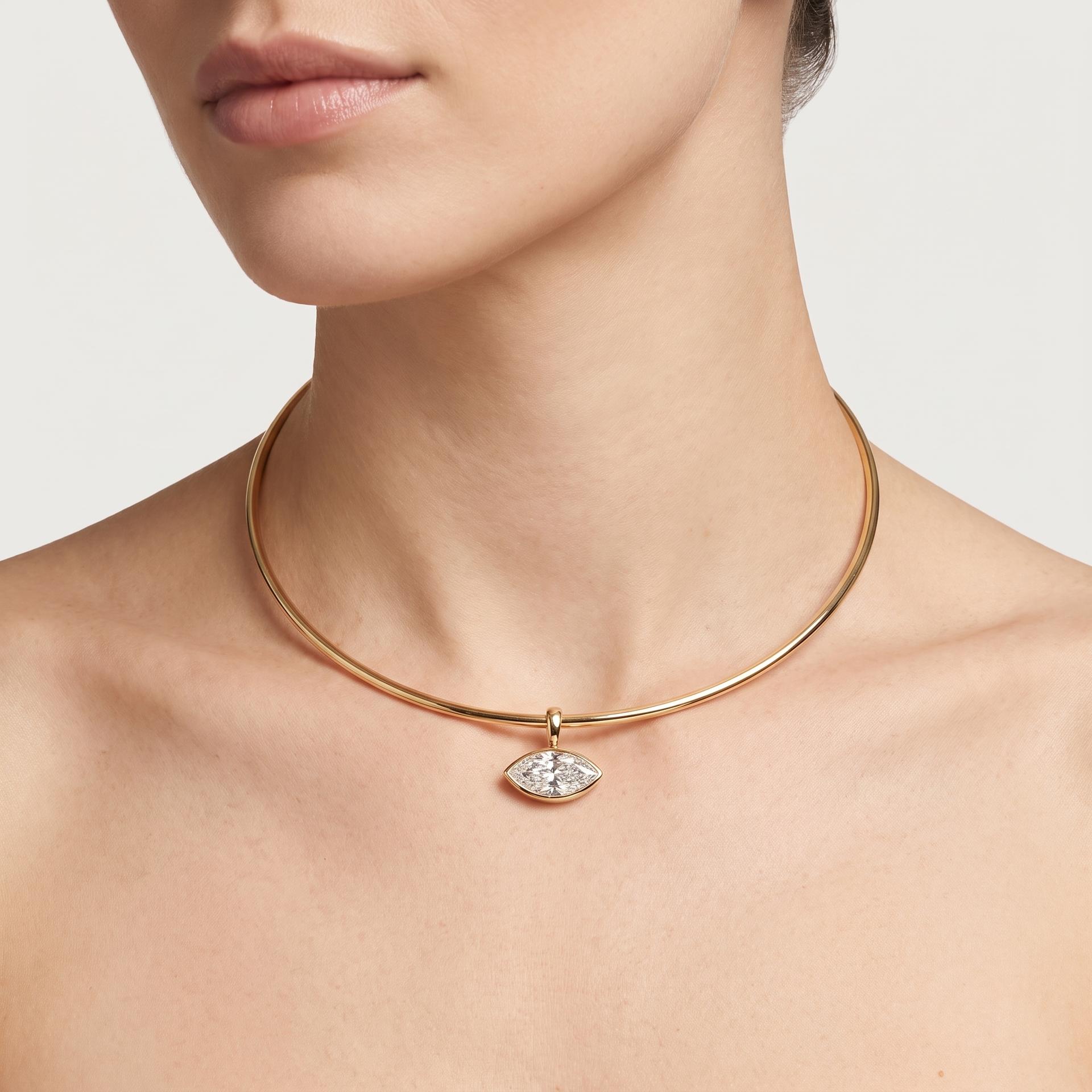 Bezel Set Horizontal Marquise Solitaire Pendant 2