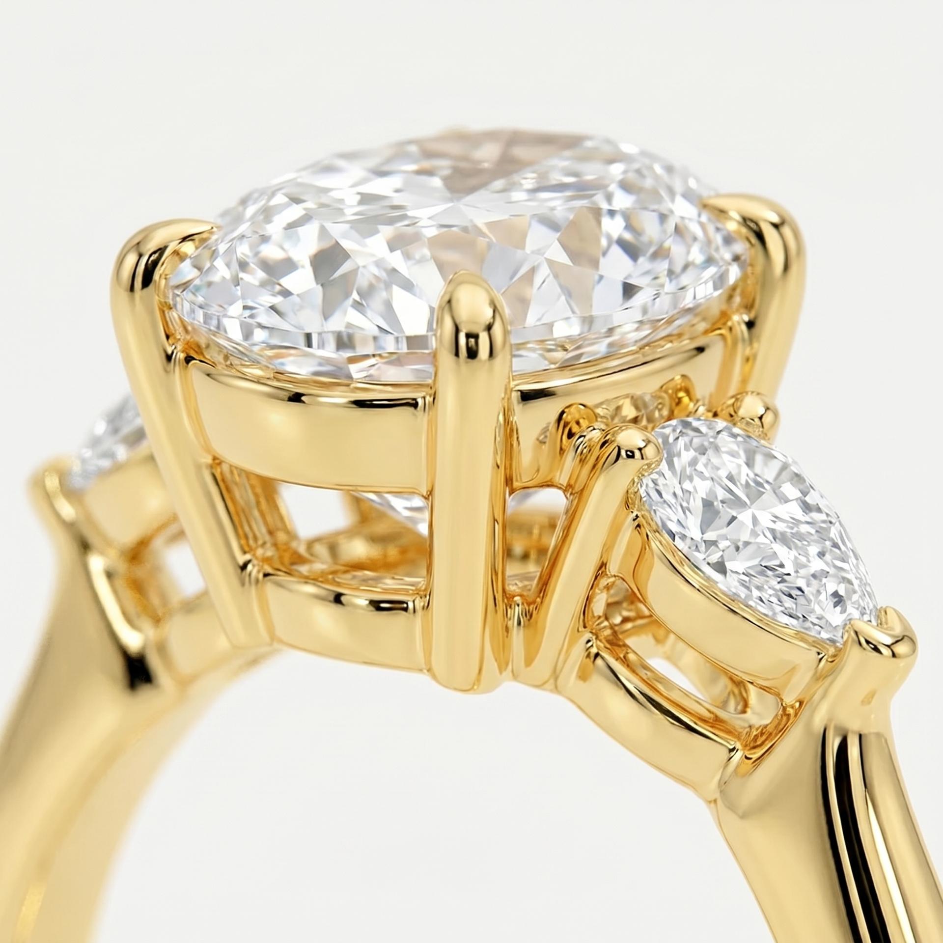 Oval Pear Three Stone Ring on model
