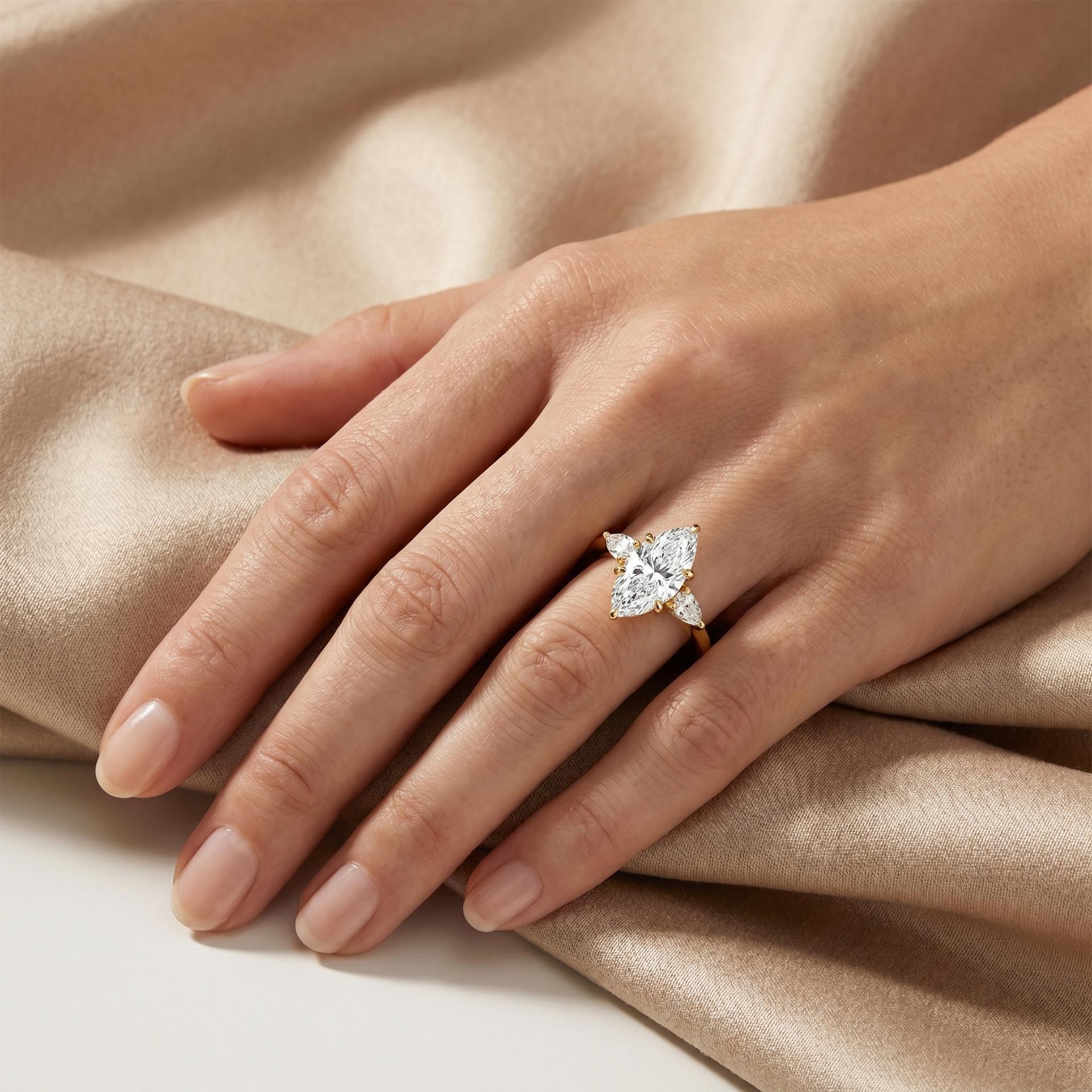 Marqise Three Stone Diamond Ring on model