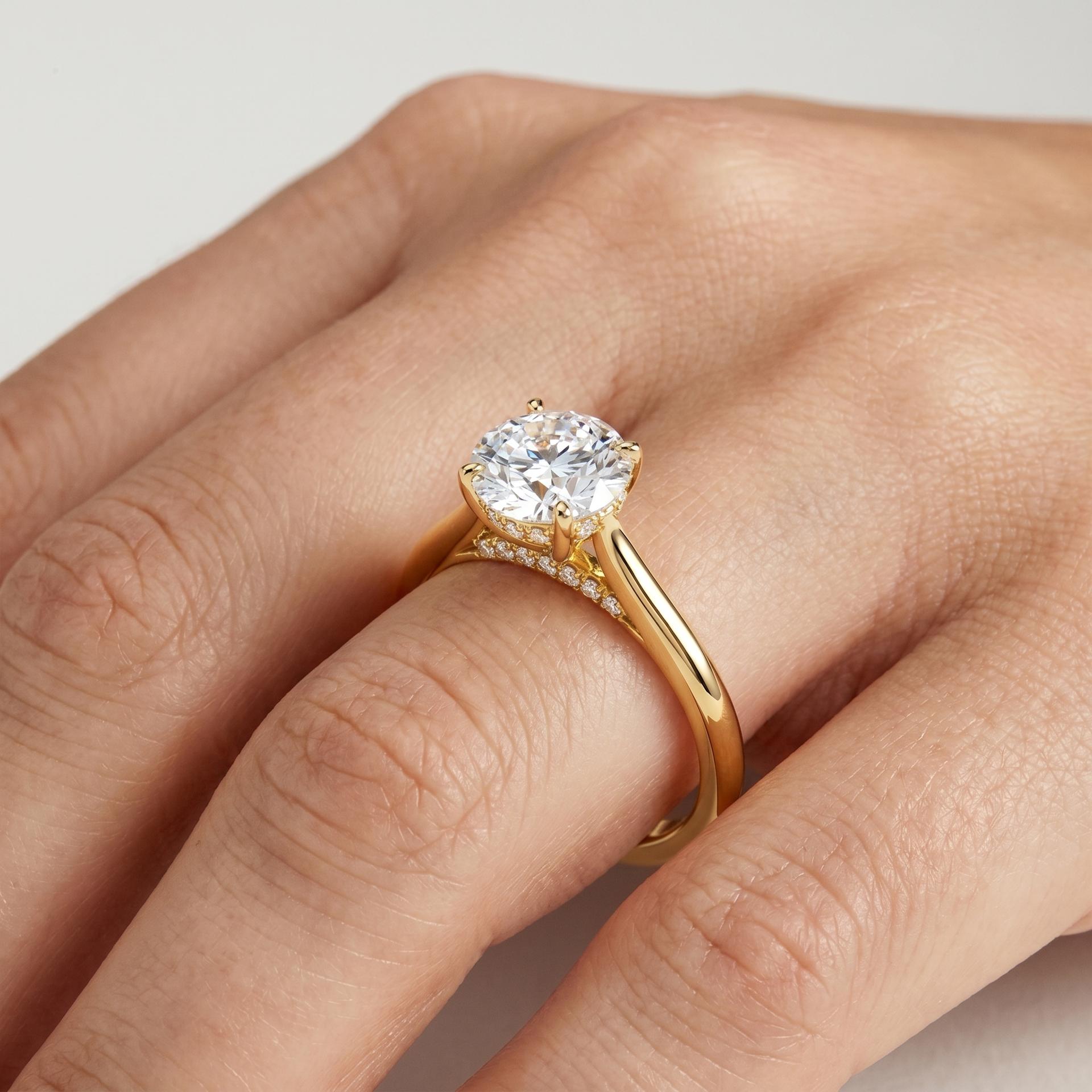 Round Hidden Halo Diamond Ring on model