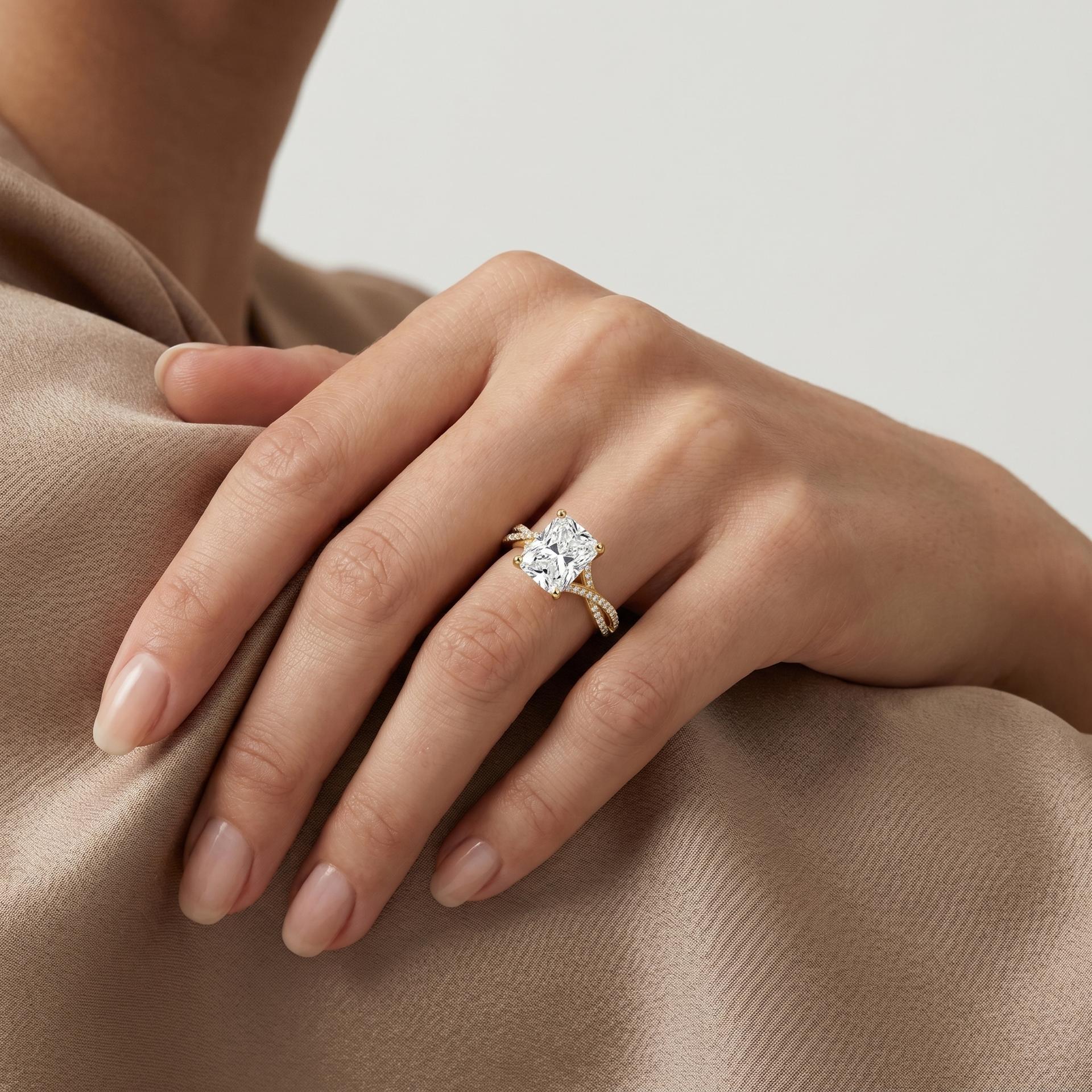 Radiant Double Twist Diamond Ring on model