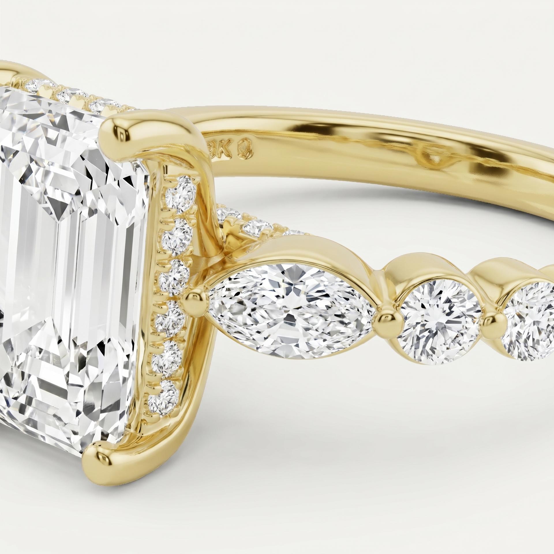Emerald Hidden Halo Diamond Ring on model