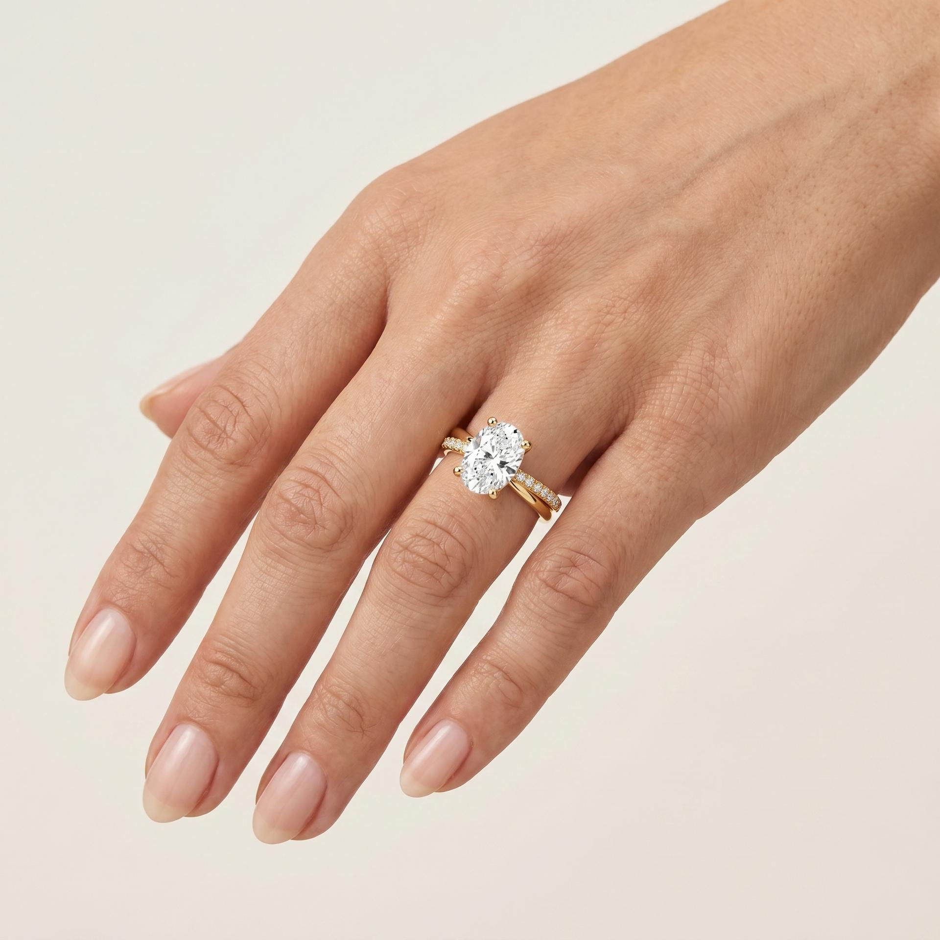 Elongated Cushion Crossover Ring on model