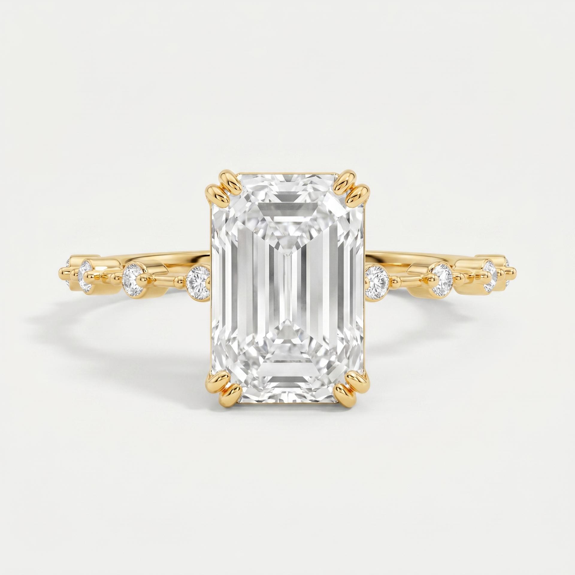 Emerald Cut Station Diamond Ring