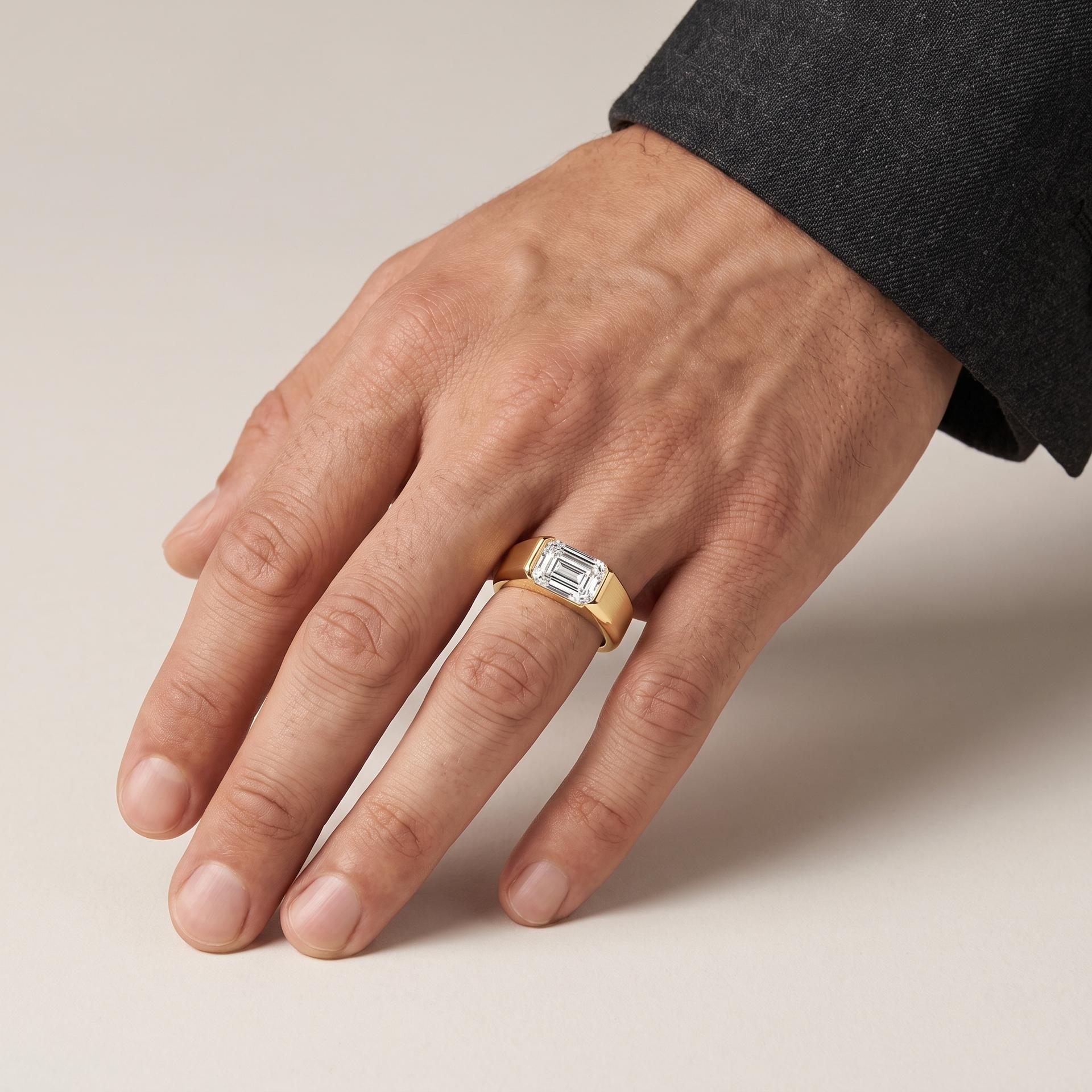 Emerald Cut Diamond Men's Band on model