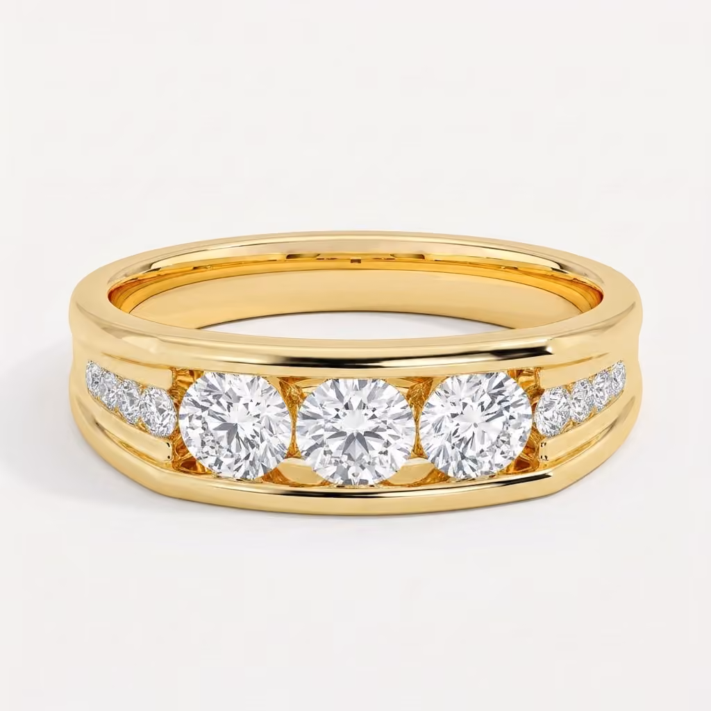 Three Stone Channel Set Men's Ring