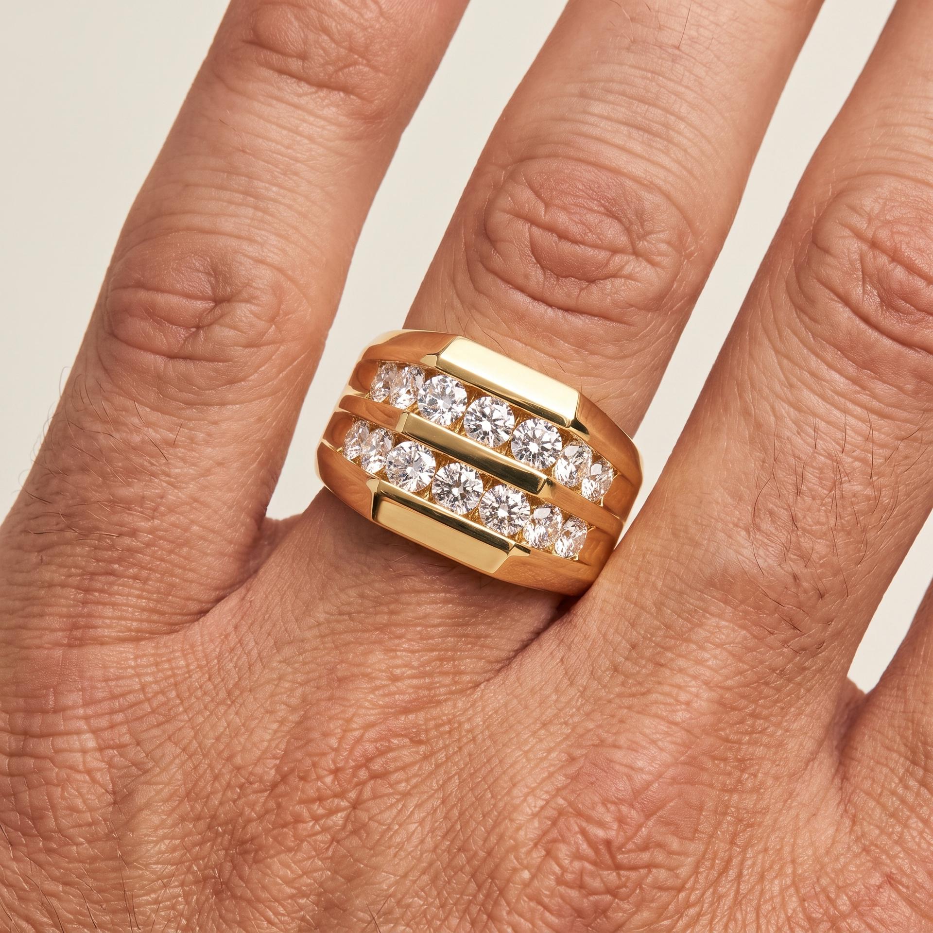 Double Row Channel Set Men's Ring on model